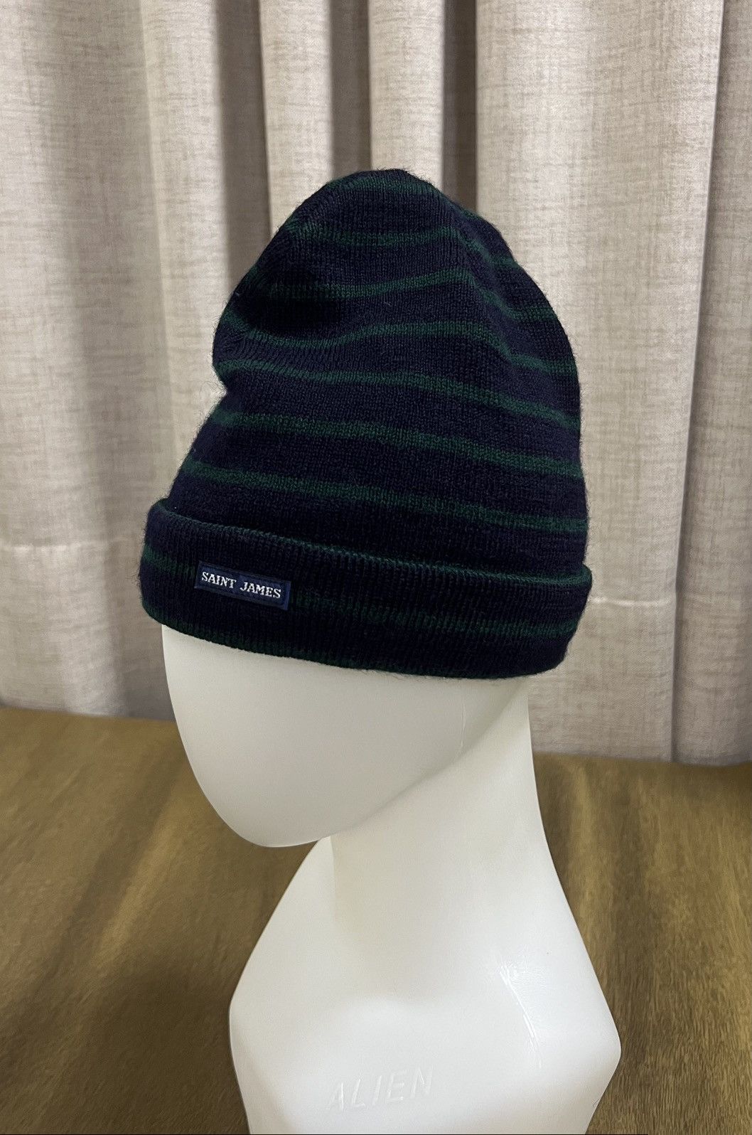 Saint James Striped Ribbed Beanie Hat in Blue, Men's