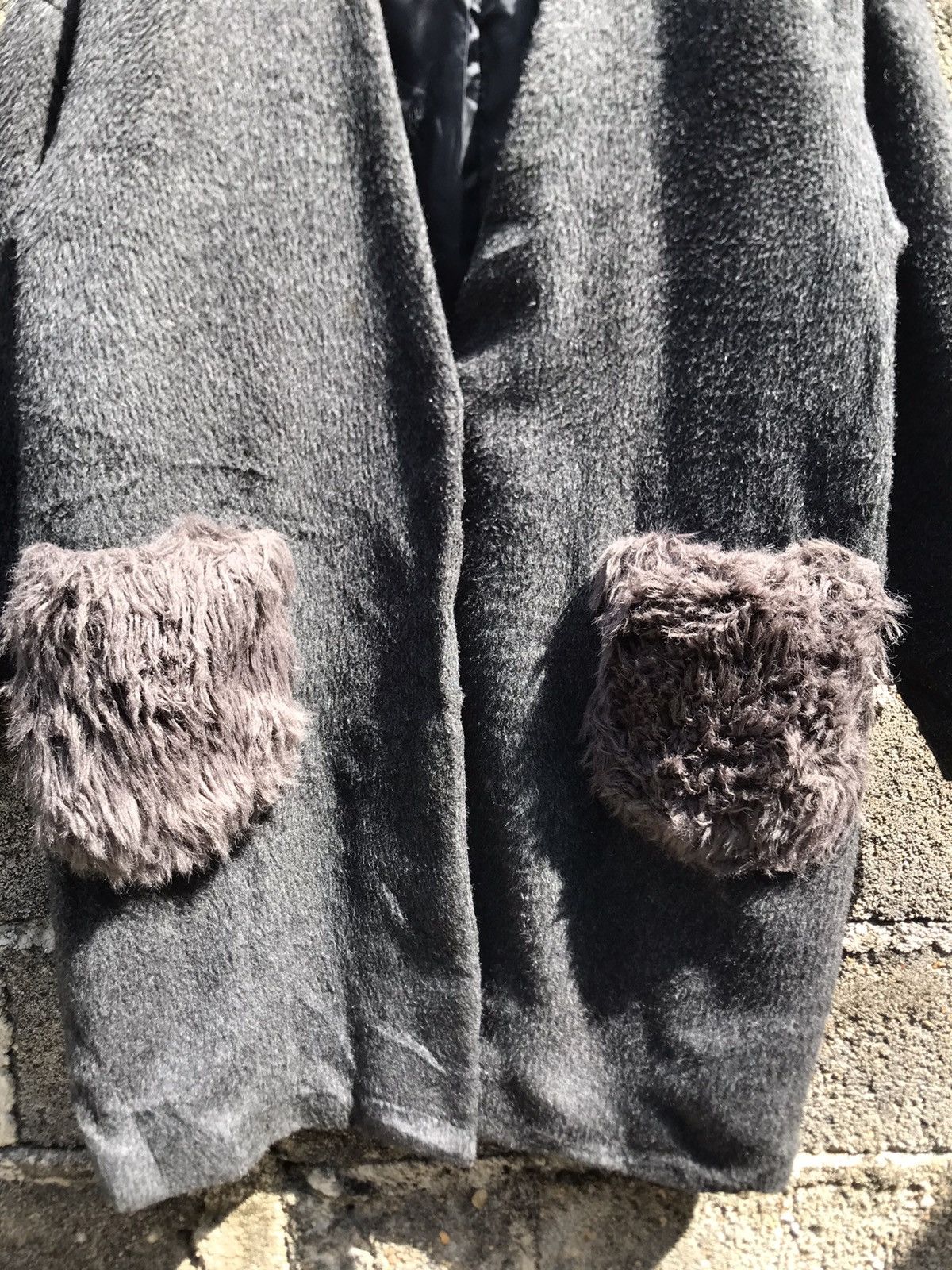 Japanese Brand × Other × Vintage Futisr Land Grey Wool Long Coat Faux Fur Pocket Size M / US 6-8 / IT 42-44 - 3 Thumbnail