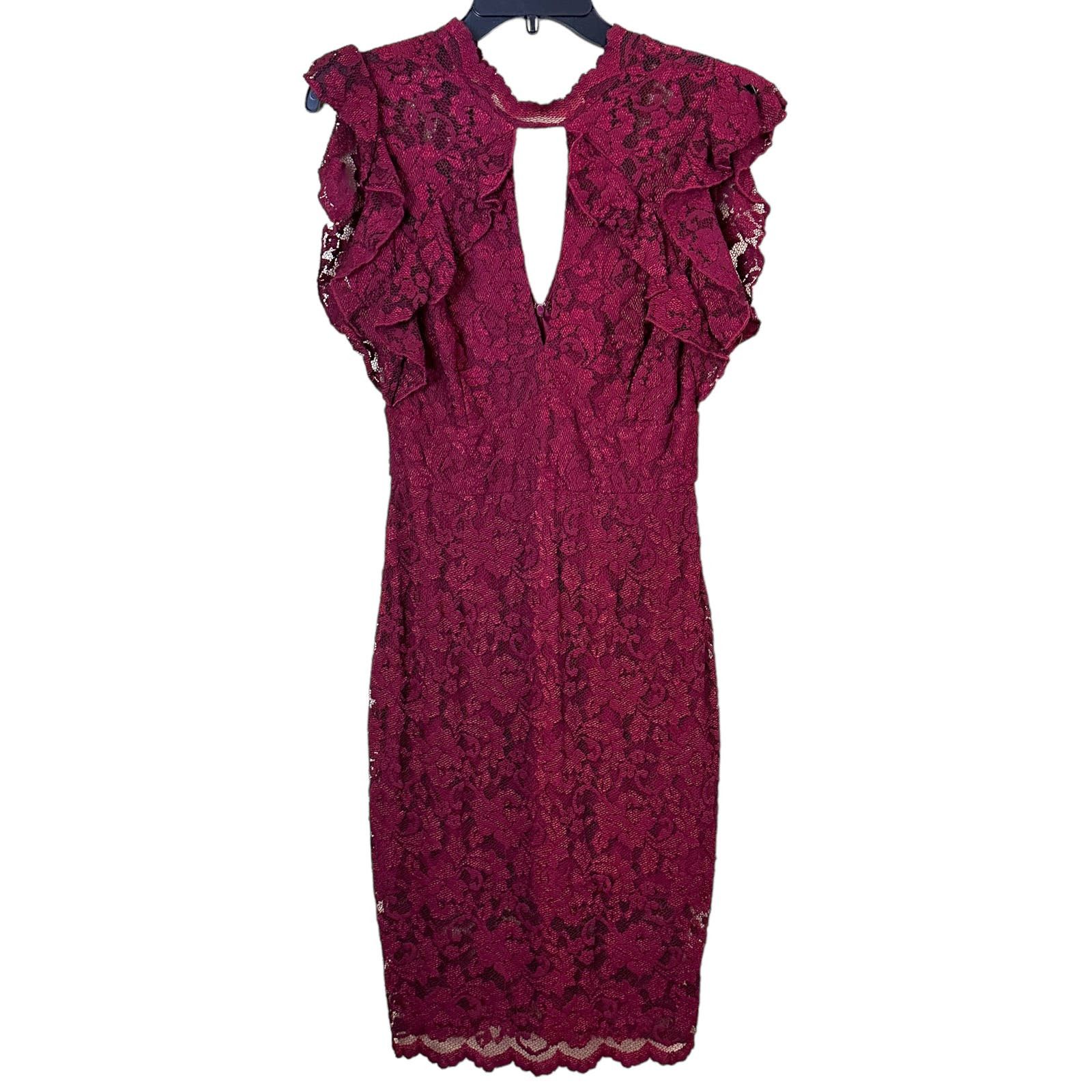 Saylor Anthropologie Red Maroon Lace Dress Size Small