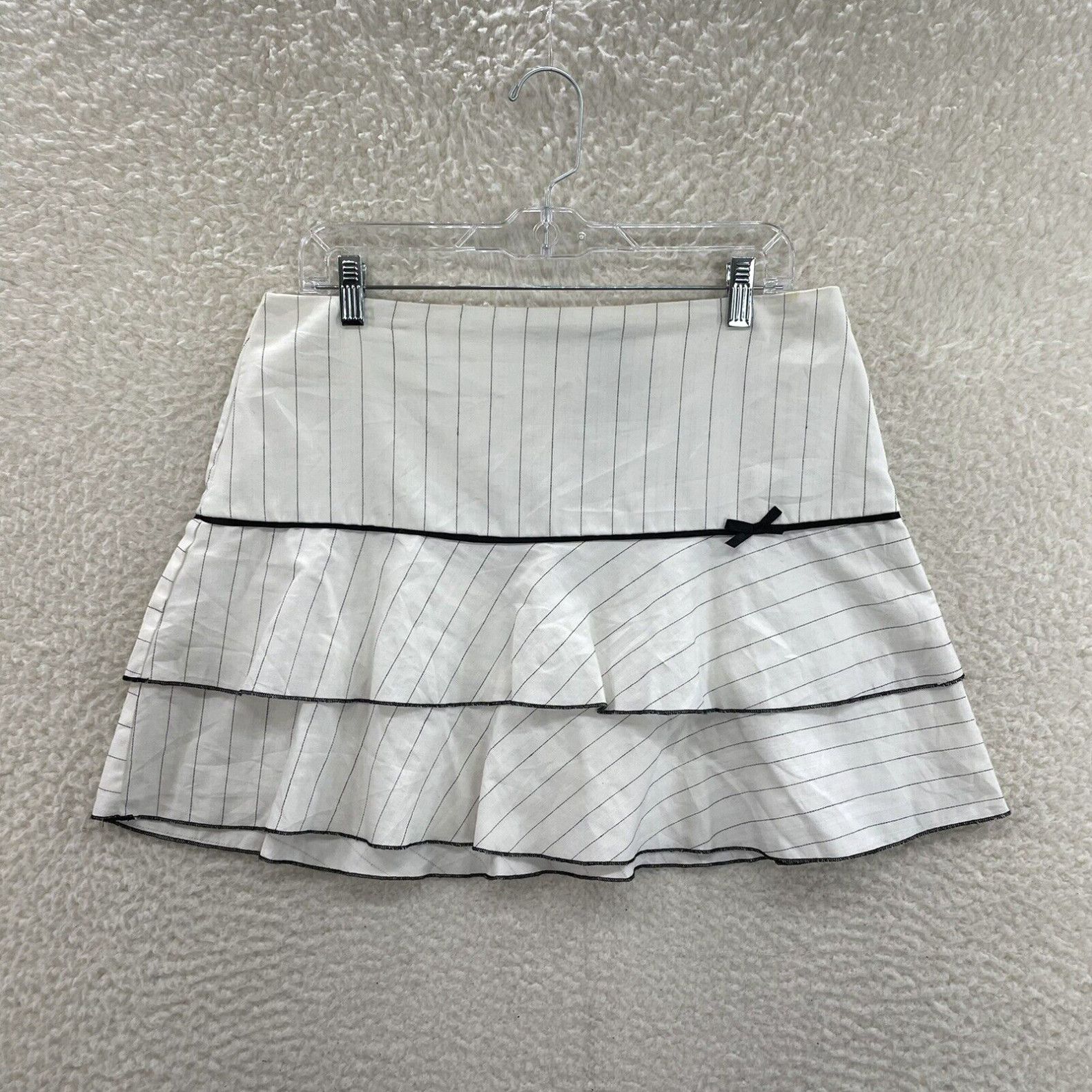 image of Y2K Vintage Pleated Mini Skirt 12 30 31 L Large White Pinstripe Coquette Lolita, Women's (Size 34)