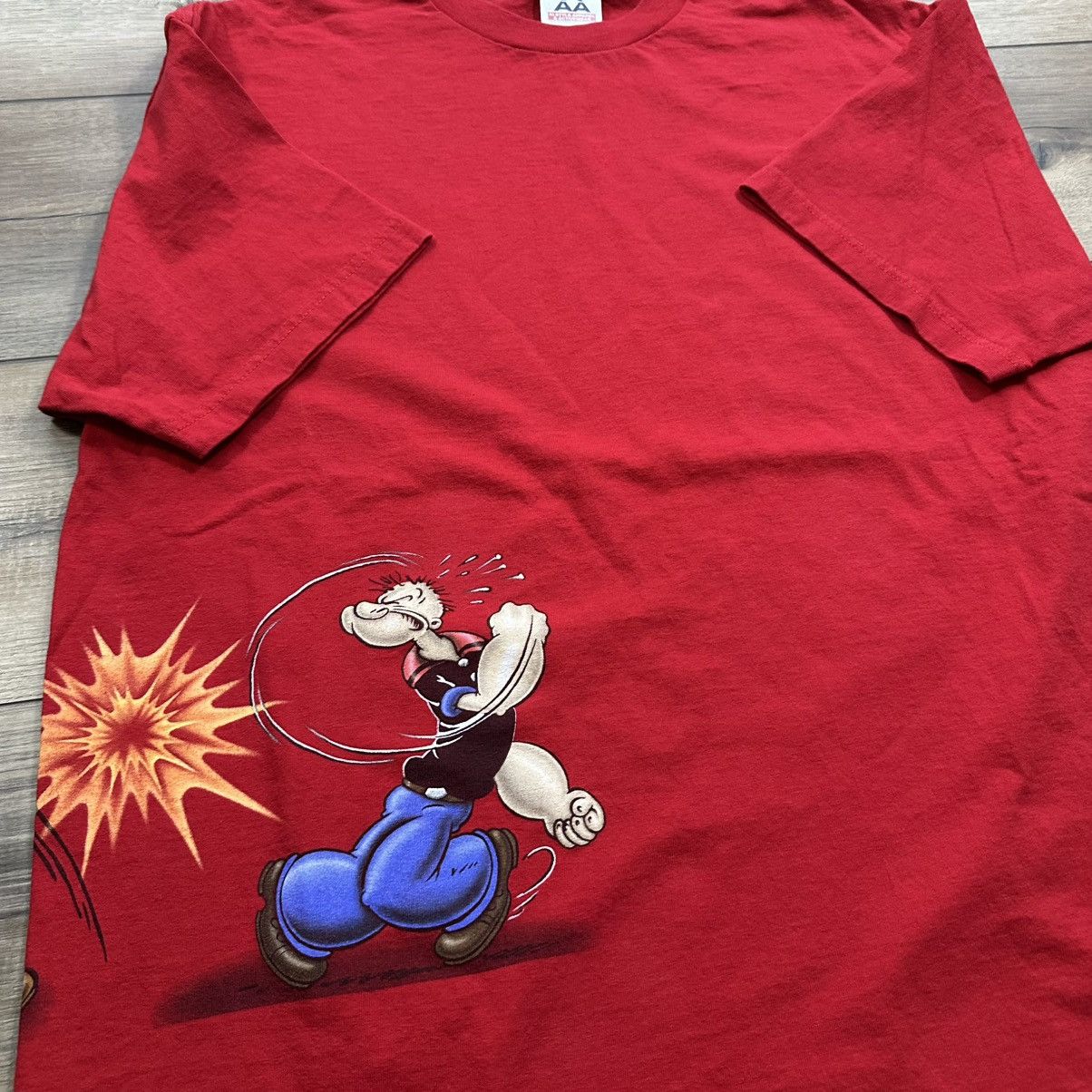 Alstyle Vintage 2002 Y2K Popeye vs Bluto Red Wrap Around Graphic Tee Size US XL / EU 56 / 4 - 4 Thumbnail