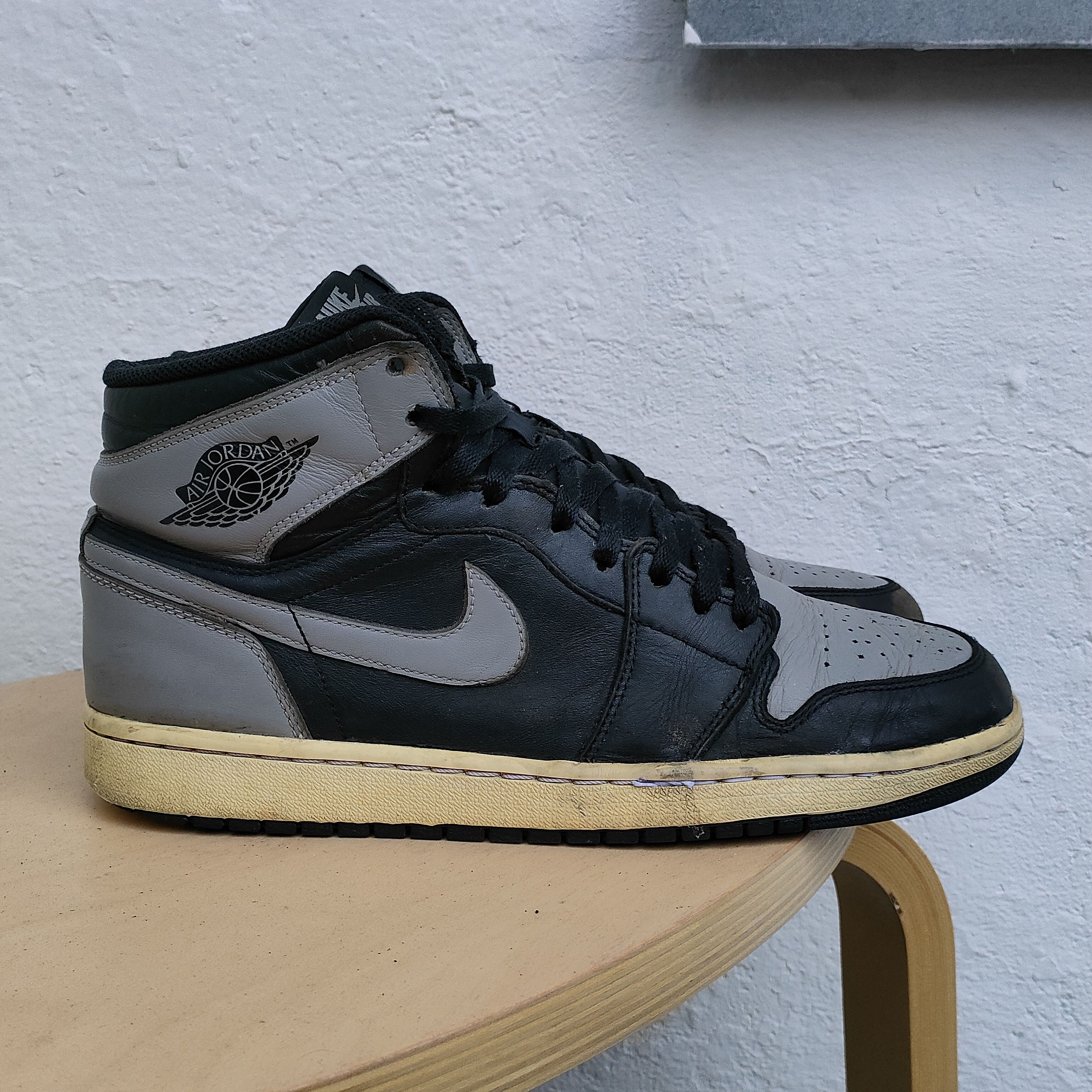 image of Jordan Nike 2013 Nike Air Jordan 1 Retro Shadow 555088-014 Shoes in Black/Soft Grey, Men's (Size 10