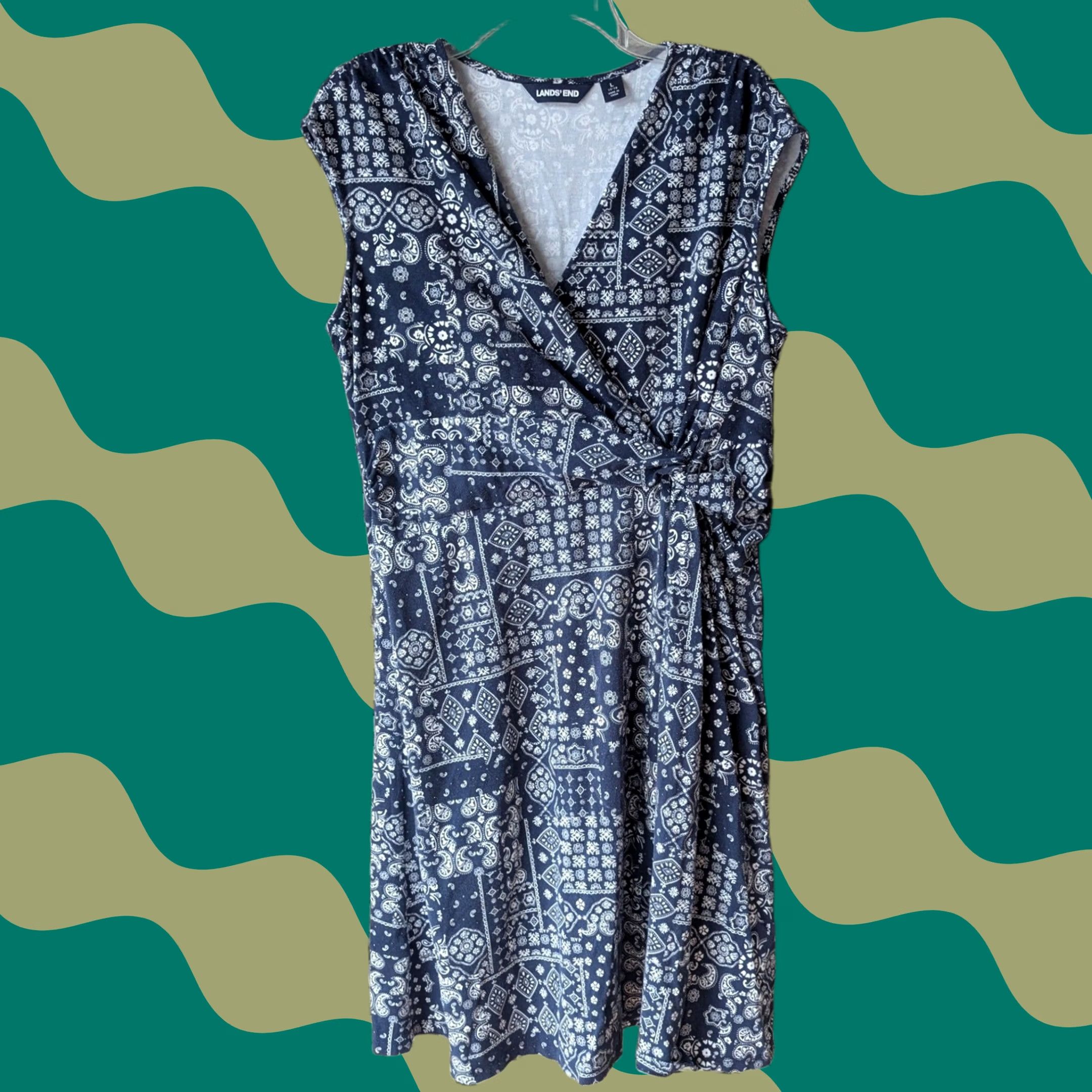 Lands' End Lands' End Dress Navy Blue Paisley Preppy L 14-16 EUC Size XL / US 12-14 / IT 48-50 - 1 Thumbnail