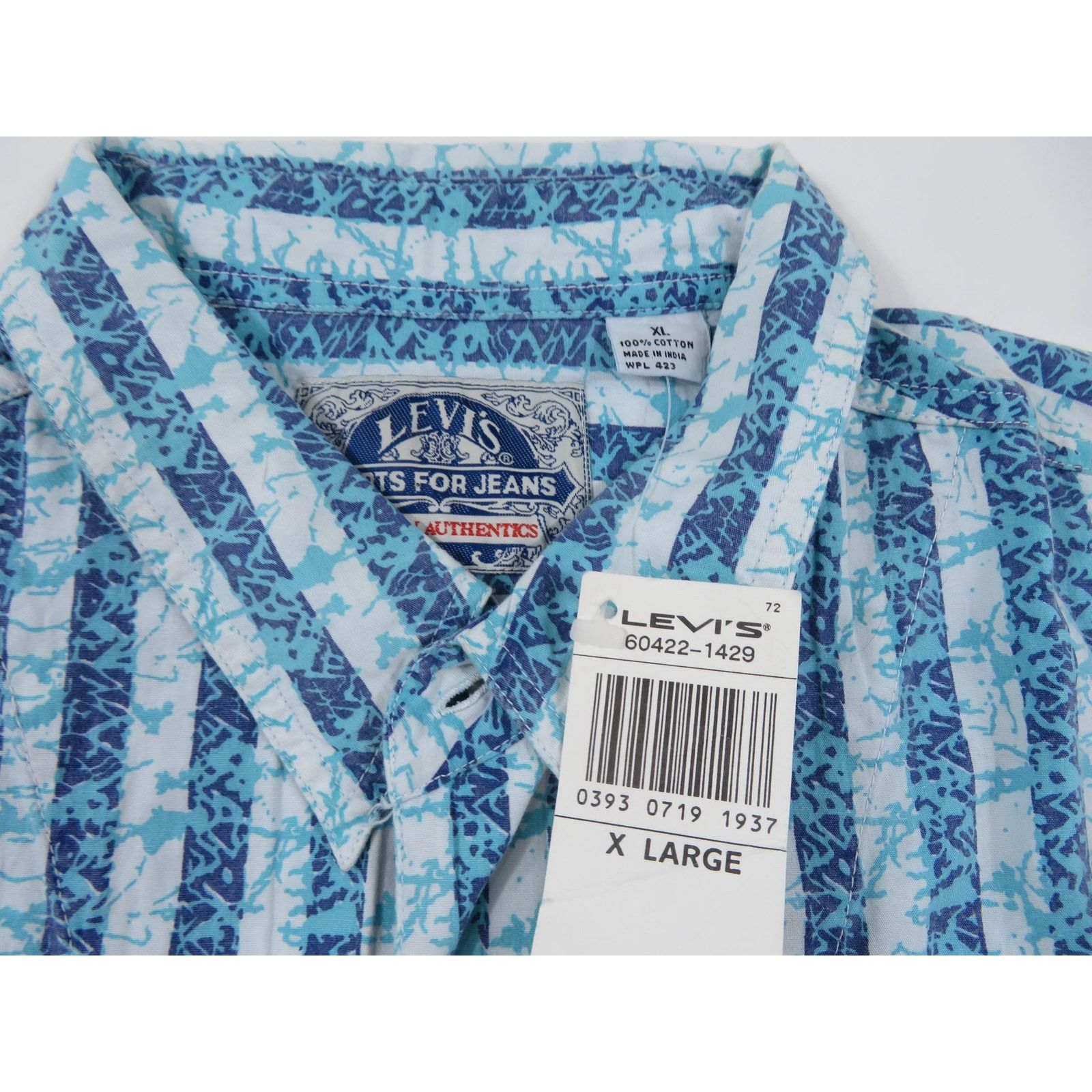 Levi's LEVIS Shirts For Jeans White Blue Aqua Stripes, XL 1990s New Size US XL / EU 56 / 4 - 4 Thumbnail