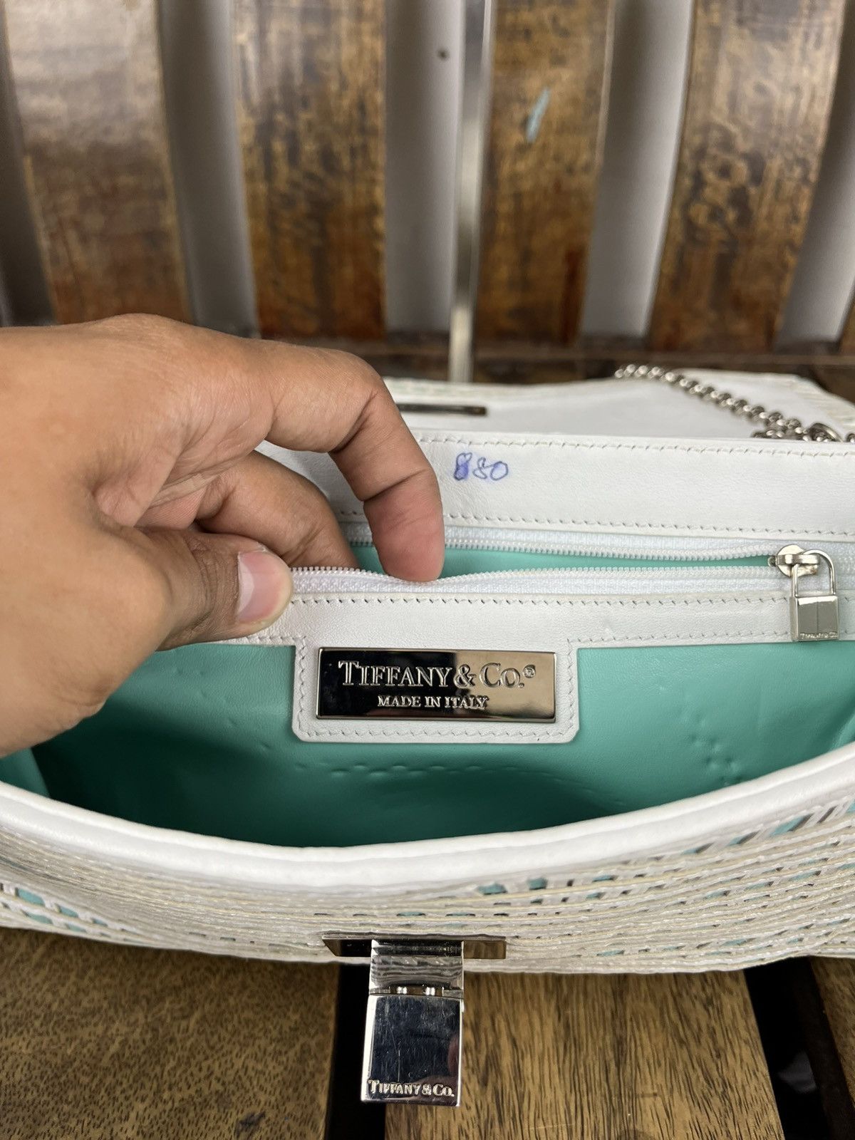 Designer × Tiffany & Co. Tiffany & Co Latice On Linen Flip Lock Shoulder / Clutch Bag Size ONE SIZE - 17 Thumbnail