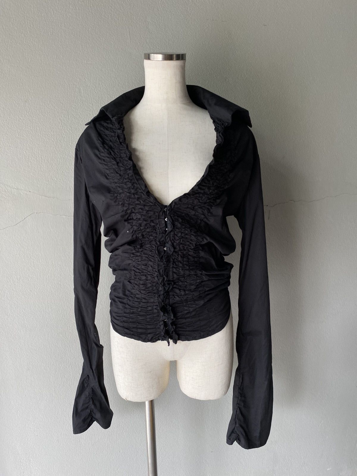 Designer × Japanese Brand Y2K Mayentl Black Ruched Long-Sleeve Blouse Size M / US 6-8 / IT 42-44 - 4 Thumbnail