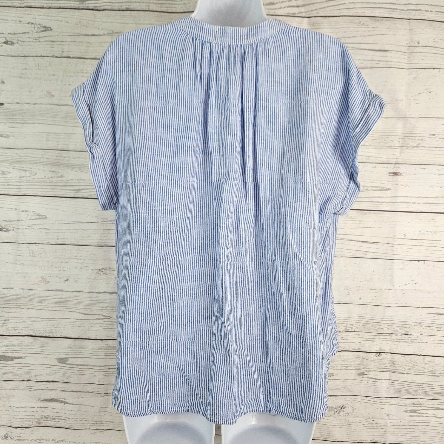 Vintage Cloth & Stone Womens Blouse XL Blue White Striped Linen Blend Shirt Casual Popover Pullover Size XL / US 12-14 / IT 48-50 - 3 Thumbnail