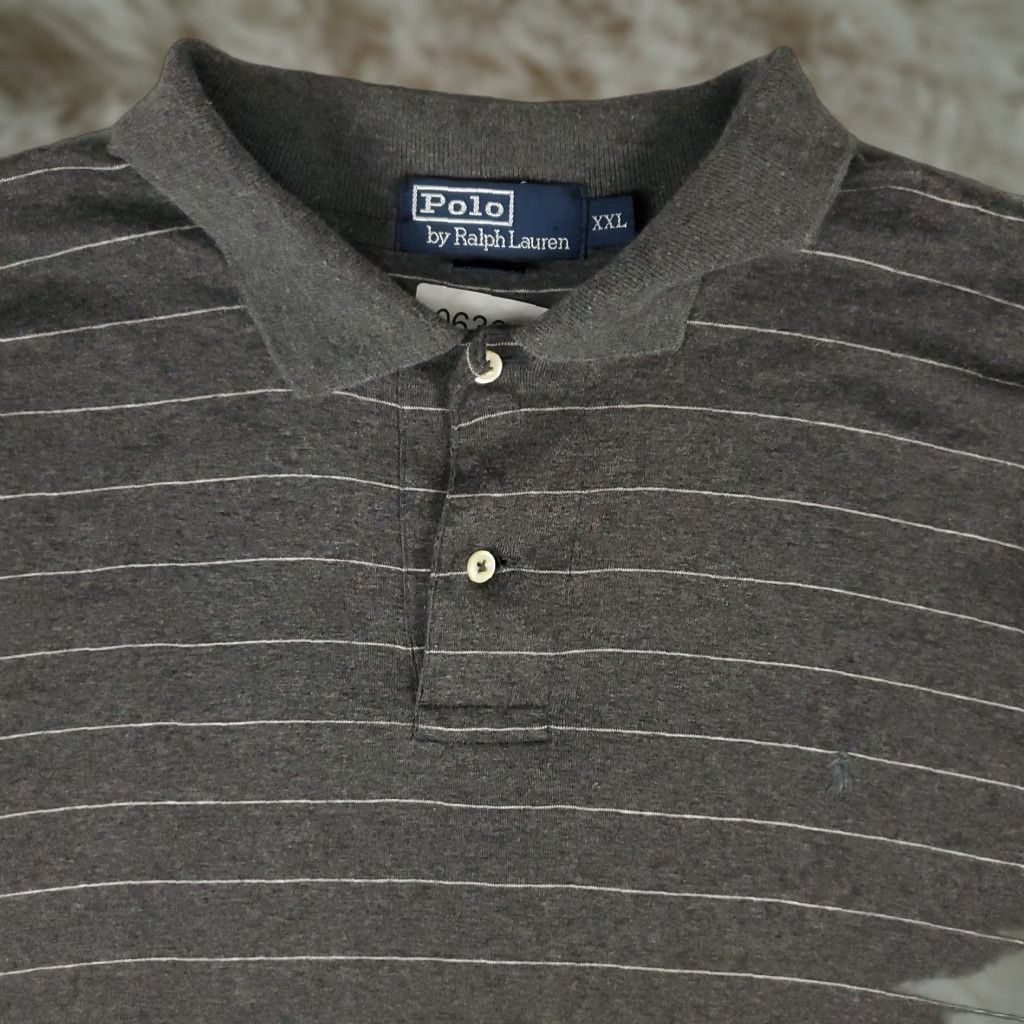 Ralph Lauren VINTAGE Ralph Lauren Polo Shirt Men Striped Gray 2XL Long Sleeve Casual Polo Mens 2XL Gray Polo Shirt Size US XXL / EU 58 / 5 - 1 Thumbnail