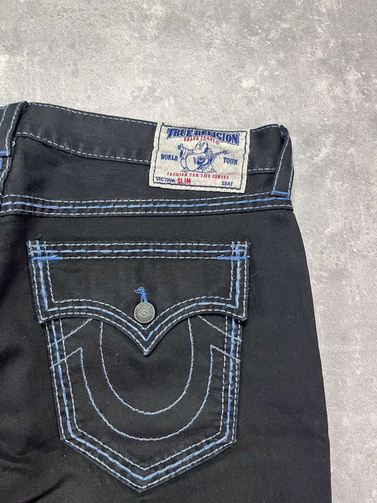 True Religion True Religion Slim Black / Blue Stitch Flaps Denim Jeans 40 Size US 40 / EU 56 - 15 Thumbnail