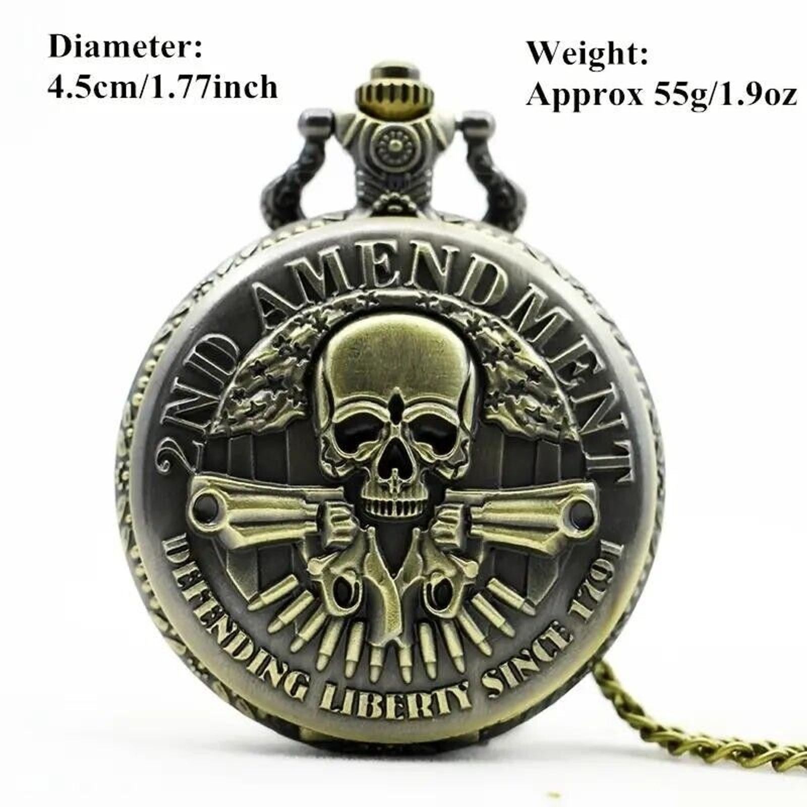 Other Pocket Watch & Chain 2nd Amendment Bronze Skull Pistols Guns Size ONE SIZE - 5 Thumbnail