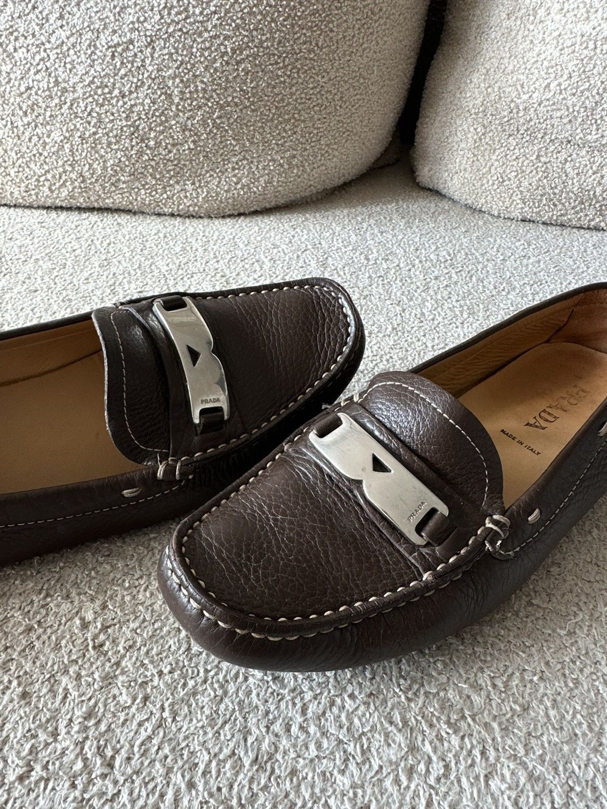 Prada Luxury Vintage Prada leather brown loafers moccasins women Size US 6 / IT 36 - 2 Thumbnail
