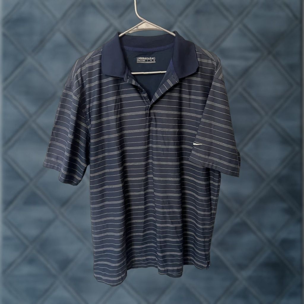 Nike Nike Golf Polo Shirt Short Sleeve Large Blue Striped Dri-FIT Logo Men Size US L / EU 52-54 / 3 - 1 Thumbnail