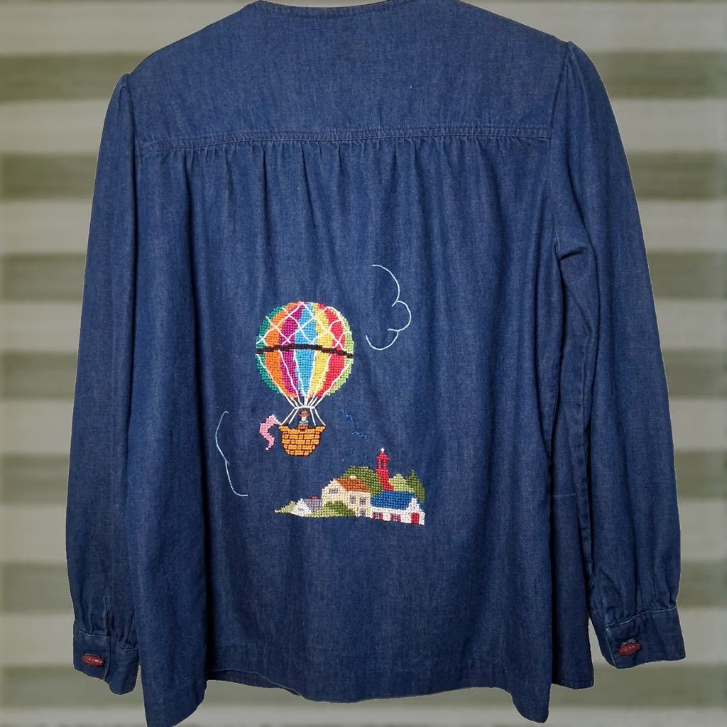 Vintage VINTAGE Wes Chestler Cross Stitch Chambray Shirt L/XL Blue Open Front Woman Regular Long Sleeve Round Neck Button Casual Cotton Chambray Handmade Size L / US 10 / IT 46 - 1 Thumbnail