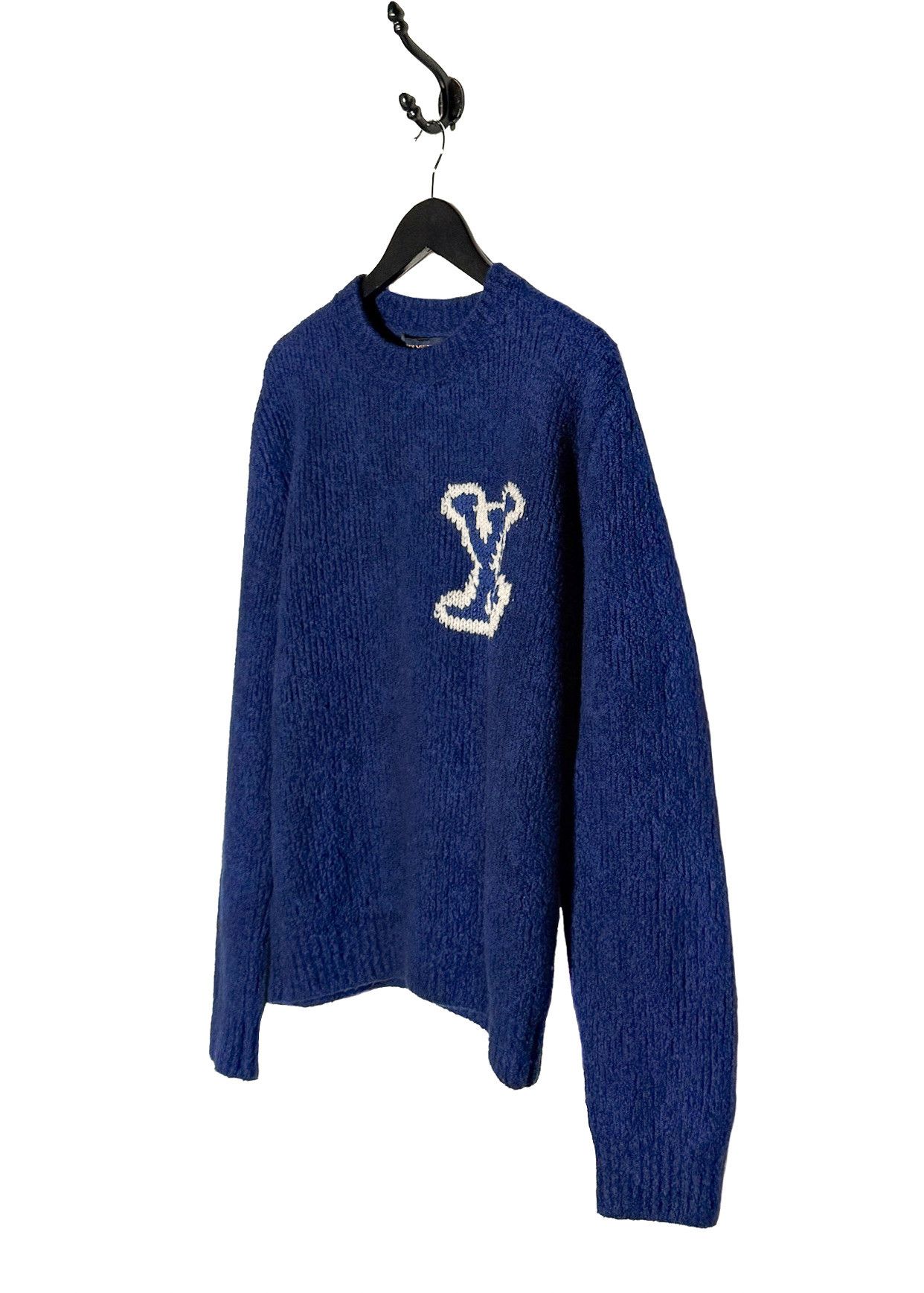 Louis Vuitton Louis Vuitton 2020 Blue Intersia LV Logo Sweater Size US M / EU 48-50 / 2 - 2 Thumbnail