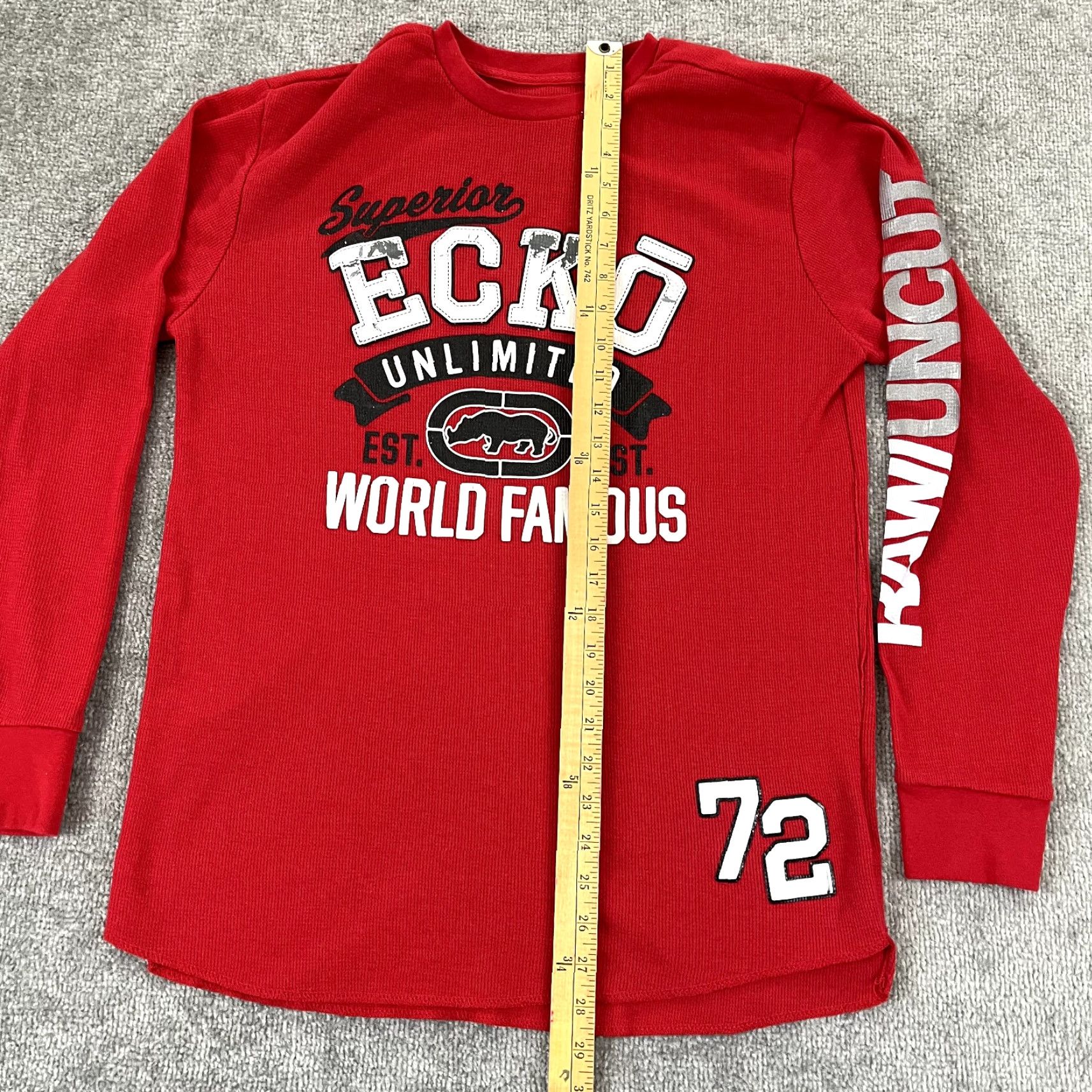 Ecko Unltd. VINTAGE ECKO UNLTD Shirt Mens L/XL Red Waffle Thermal Knit Skate Y2K Grunge Spellout Size US XL / EU 56 / 4 - 7 Thumbnail