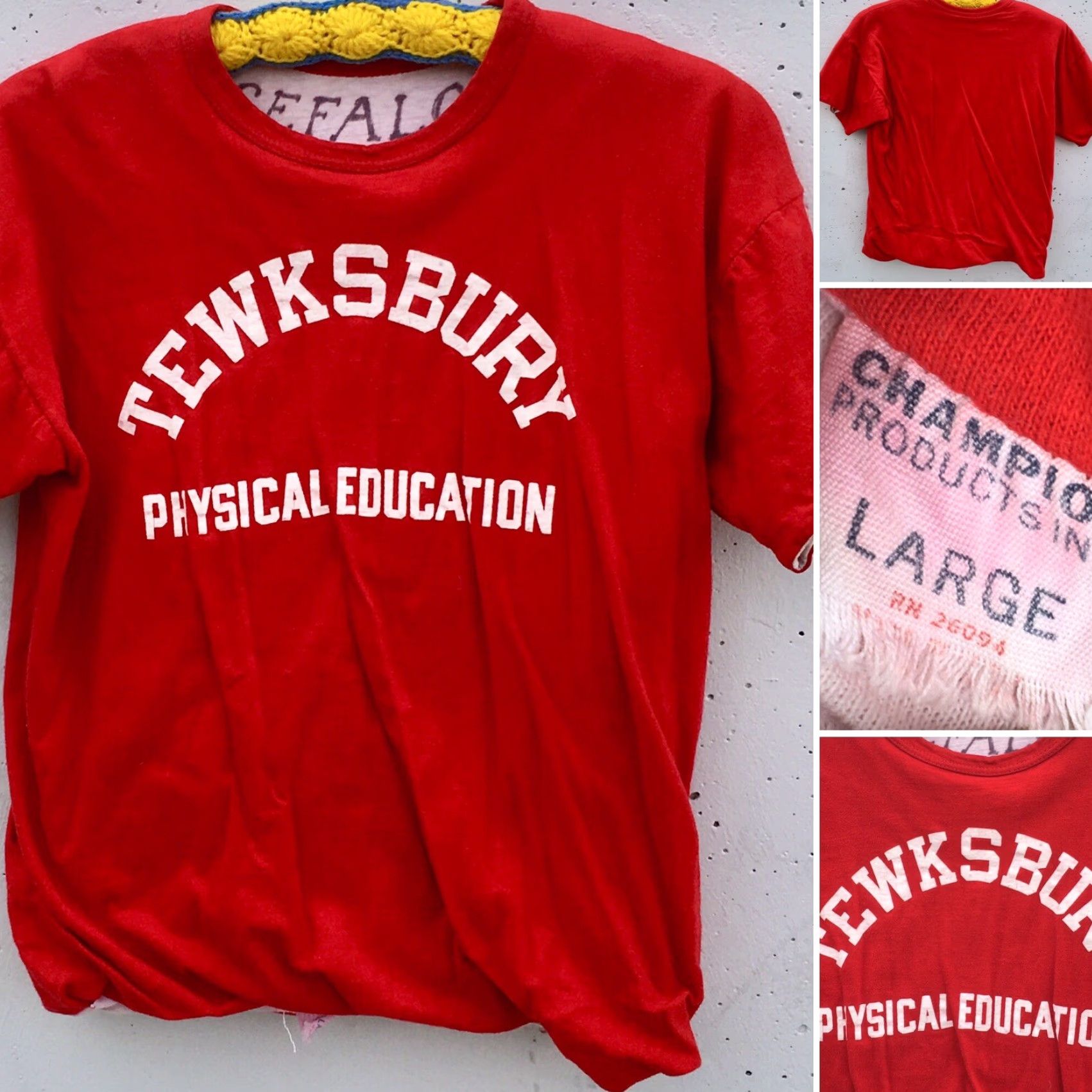 Champion VINTAGE Champion Tewksbury Physical Education T Shirt 1960s Red L Mens Short Sleeve Graphic Tee Reversible Size US L / EU 52-54 / 3 - 2 Thumbnail