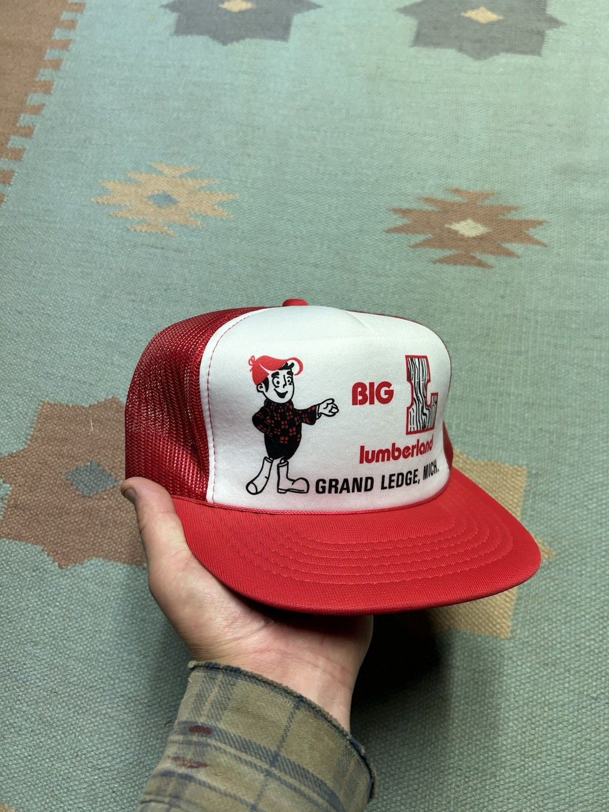 Vintage Vintage 90s trucker hat Big L lumberland Michigan red white Size ONE SIZE - 1 Thumbnail