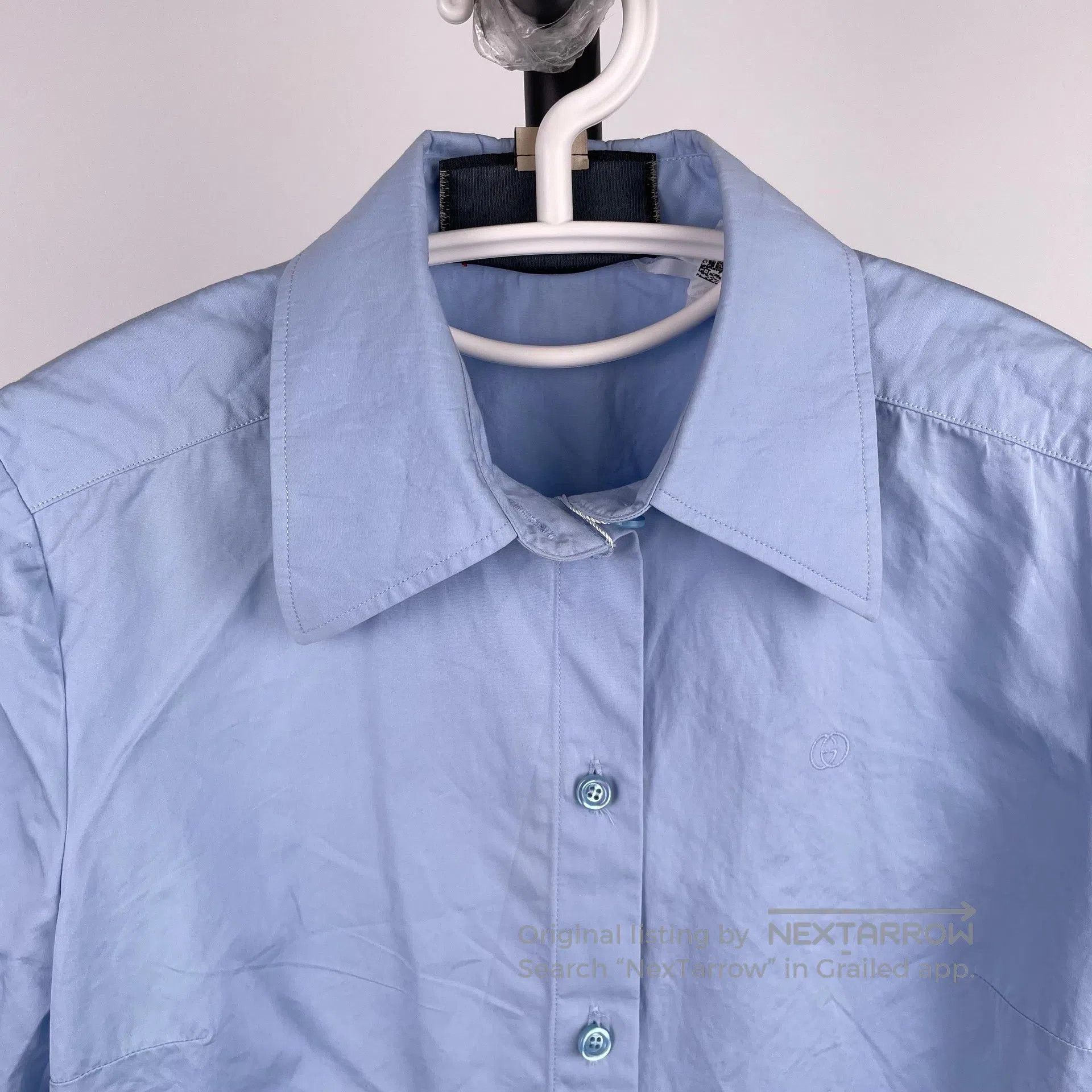 Gucci Guicci Blue Embroidered Letter Logo Long Sleeve Shirt Size Size XS / US 0-2 / IT 36-38 - 3 Thumbnail
