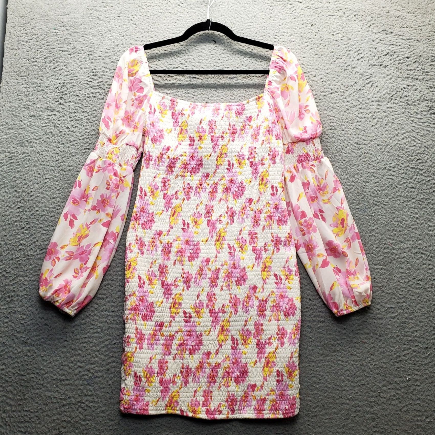 Vintage Privy Mini Dress Womens M Multi Floral Ruched Long Sleeve Back Hook & Eye Size M / US 6-8 / IT 42-44 - 2 Thumbnail