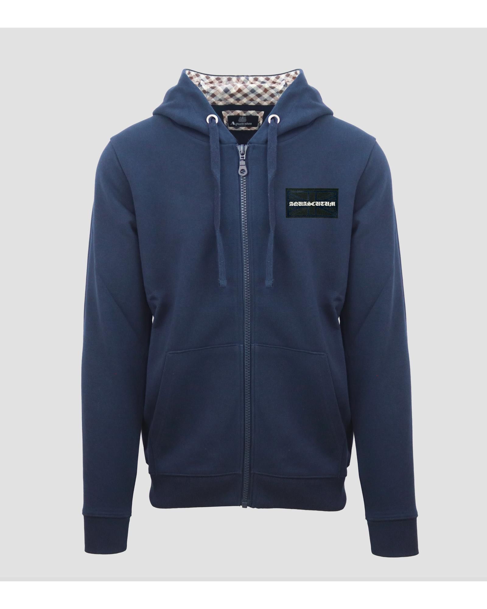 image of Aquascutum Zip-Up Cotton Sweatshirt With Logo Detail in Blue, Men's (Size 2XL)