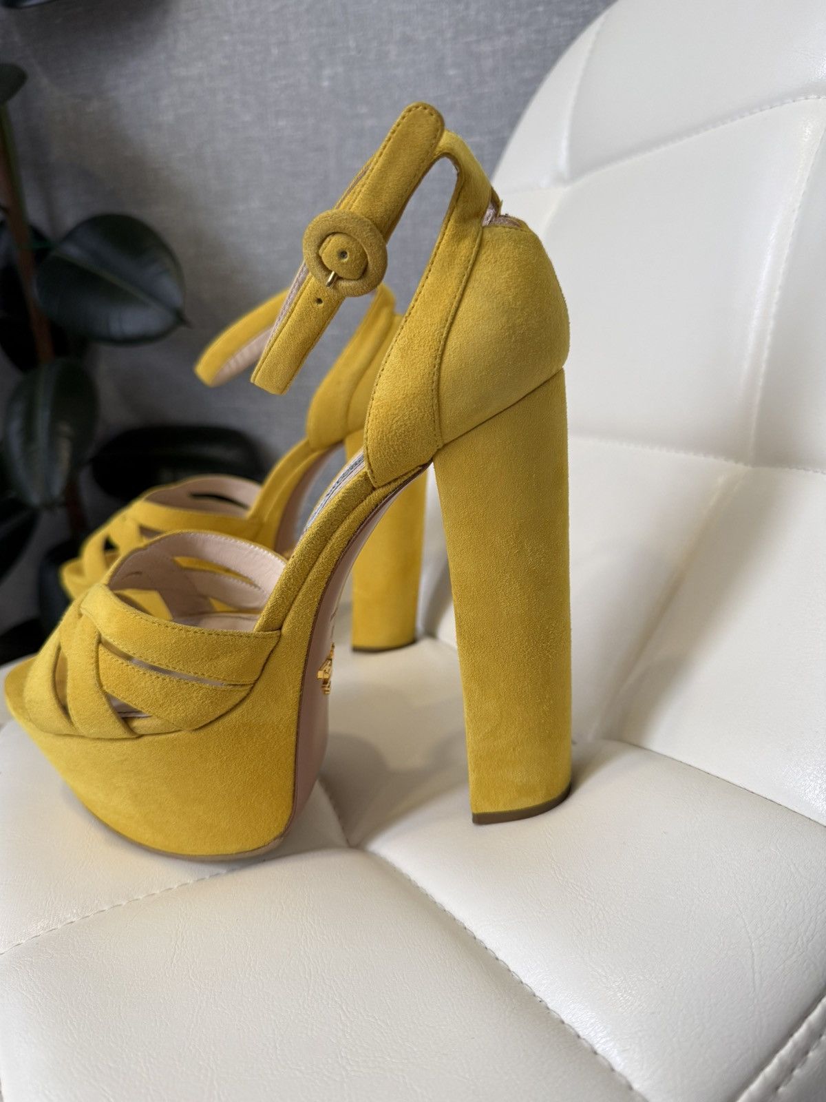Prada Prada Yellow Suede Platform Sandals Block Heel Shoes Size 38 Size US 8 / IT 38 - 4 Thumbnail