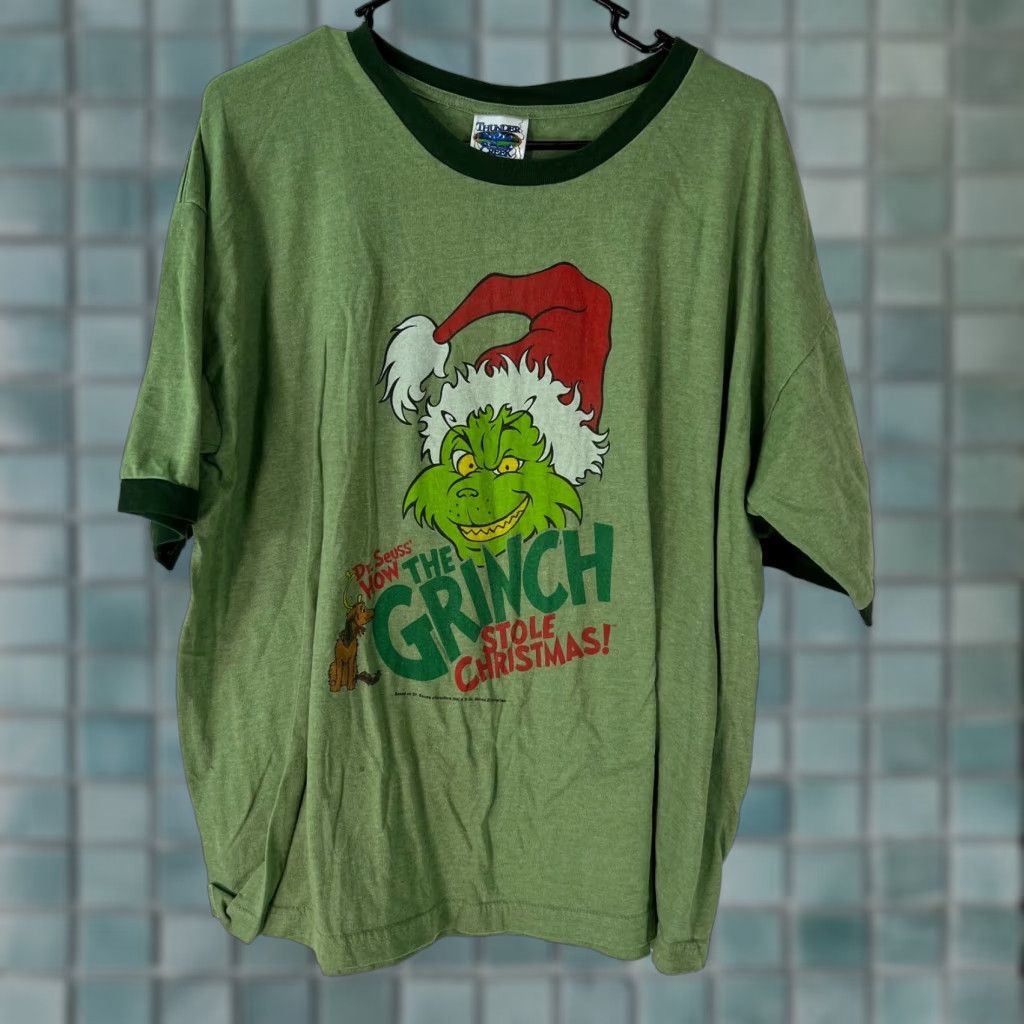 Vintage Thunder Creek T Shirt Men Graphic 100% Cotton Green XL Dr Seuss How The Grinch Stole Christmas Mens Shirt XL Green Graphic 90s Theme? (Note: Decouple) Size US XL / EU 56 / 4 - 1 Thumbnail