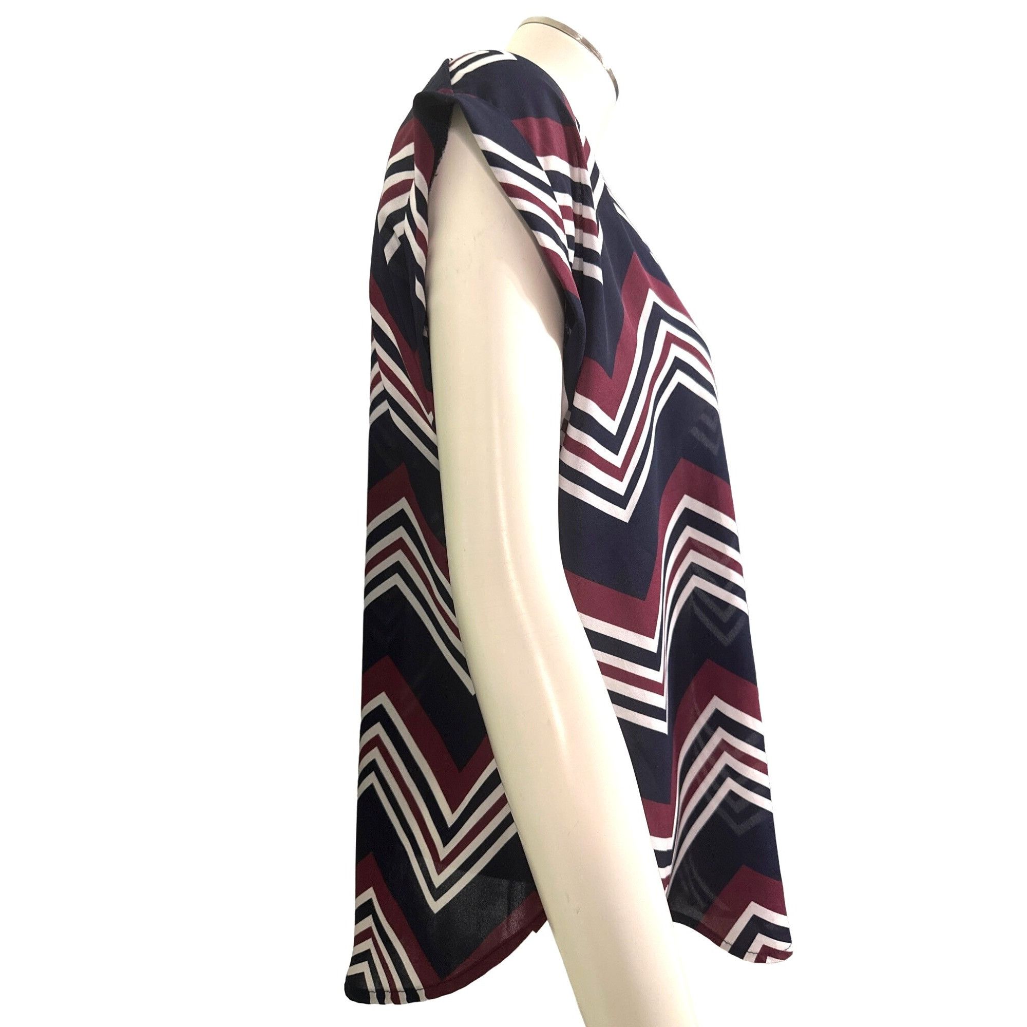 Other A'Gaci Sheer Chevron Print V Neck Blouse Large All Polyester Size L / US 10 / IT 46 - 3 Thumbnail