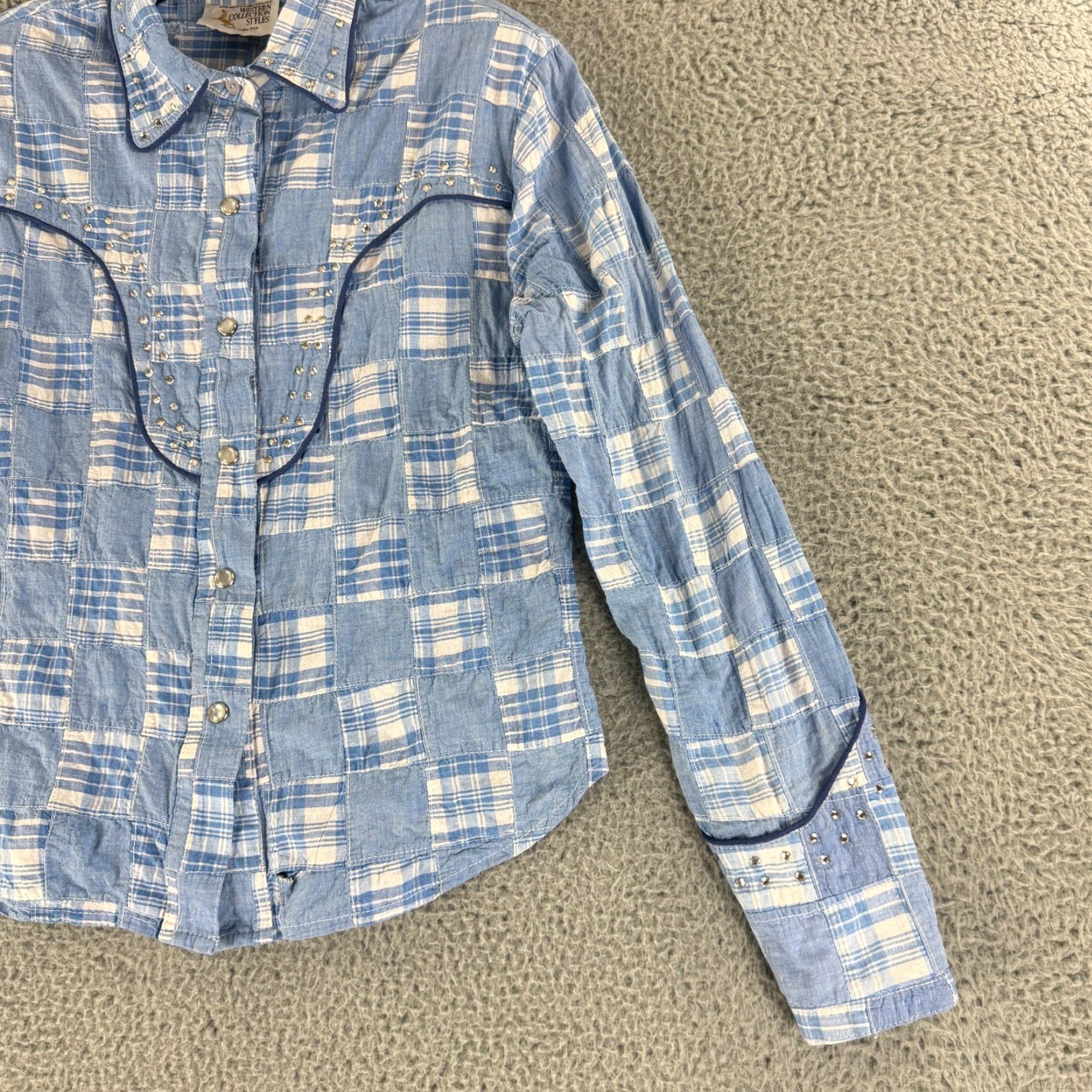 Vintage Western Collection Styles Snap Button Shirt Womens M Blue Patchwork VTG LS Vintage Shirt Size M / US 6-8 / IT 42-44 - 5 Thumbnail