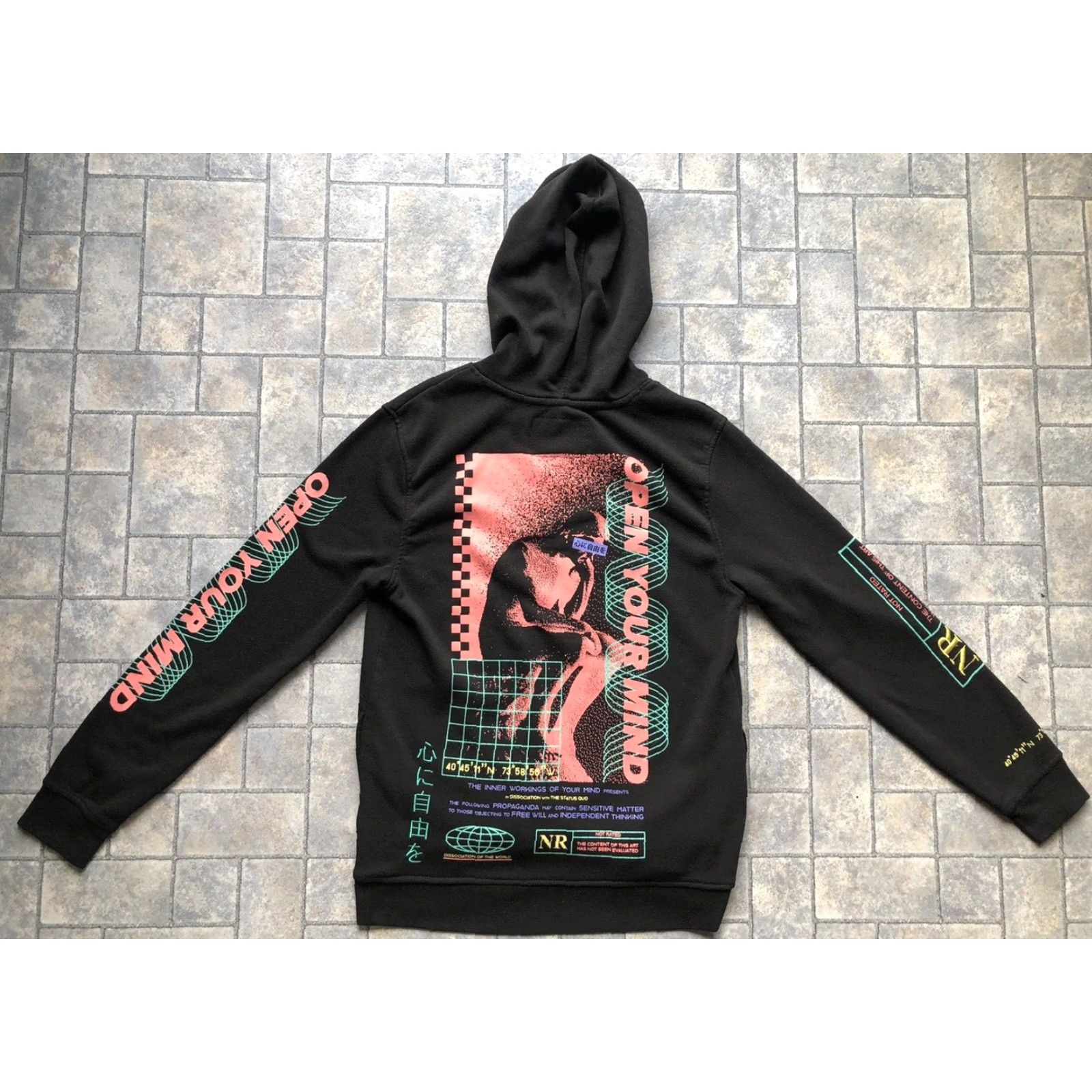 Vintage VINTAGE Brooklyn Mens Pullover Hoodie Black Size S Open Your Mind The Thinker Graphic Print Hipster Designer Grunge Hip Hop Walking Hiking Shirt? Size US S / EU 44-46 / 1 - 7 Thumbnail