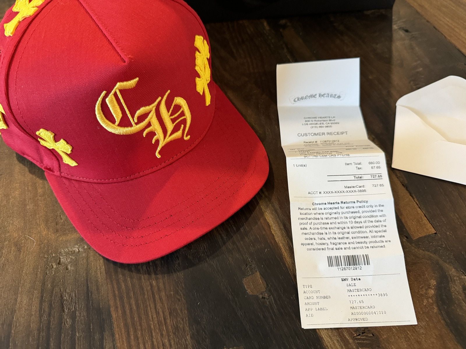 image of Chrome Hearts Baseball Hat / Yellow Leather Patches in Red, Men's
