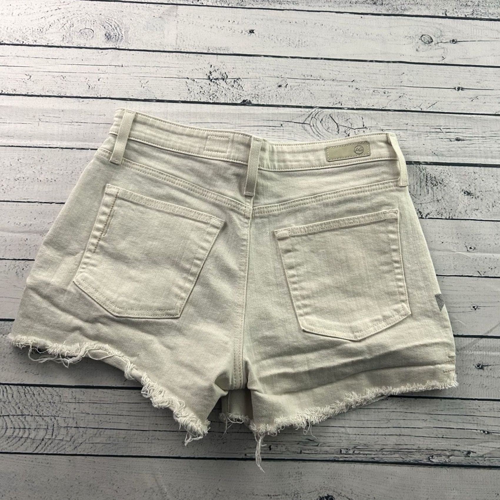 Vintage Wedge Adriano Goldschmied AG Alexxis Short High Rise Wedge Women's 30 Regular Beige Cut-Off Jeans Shorts Mens Womens Girls Boys Size 30" / US 8 / IT 44 - 7 Thumbnail