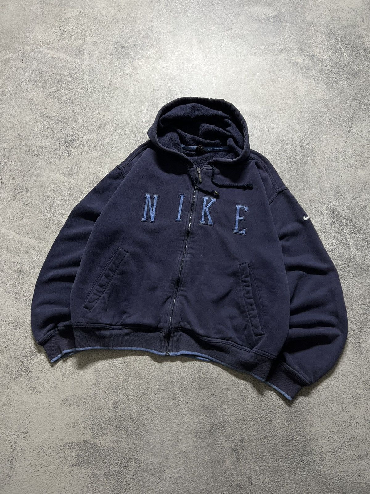 Nike × Vintage Vintage Y2k Nike 💙 Faded Spell Out Oversized Zip Hoodie 90’s Size L / US 10 / IT 46 - 1 Thumbnail