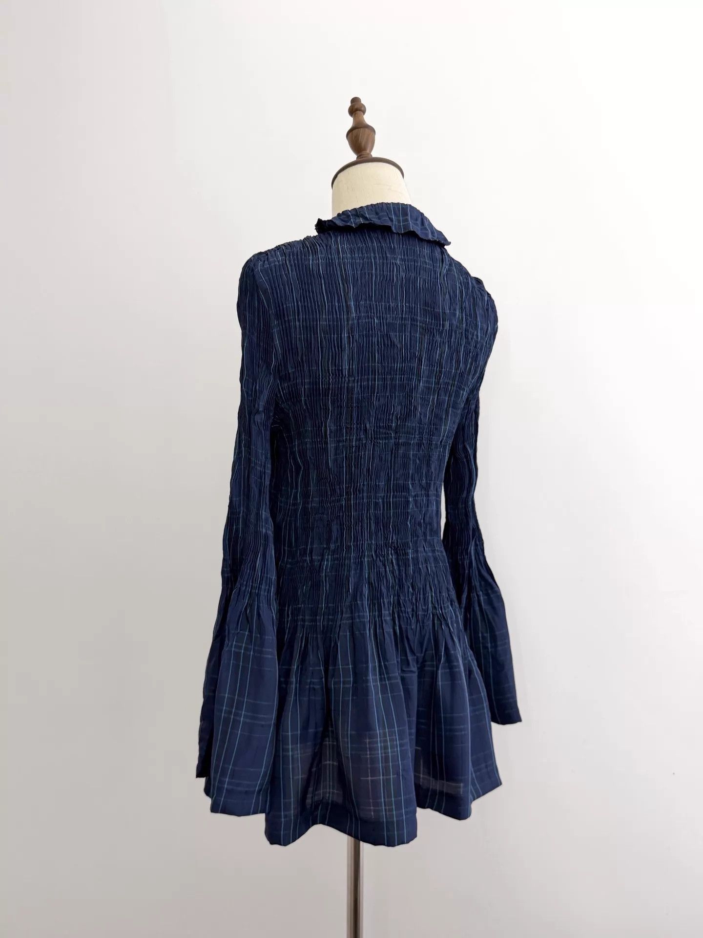 Comme des Garcons Comme des Garçons 1993 Tricot Navy Blue Pleated Flared Top Size ONE SIZE - 7 Thumbnail