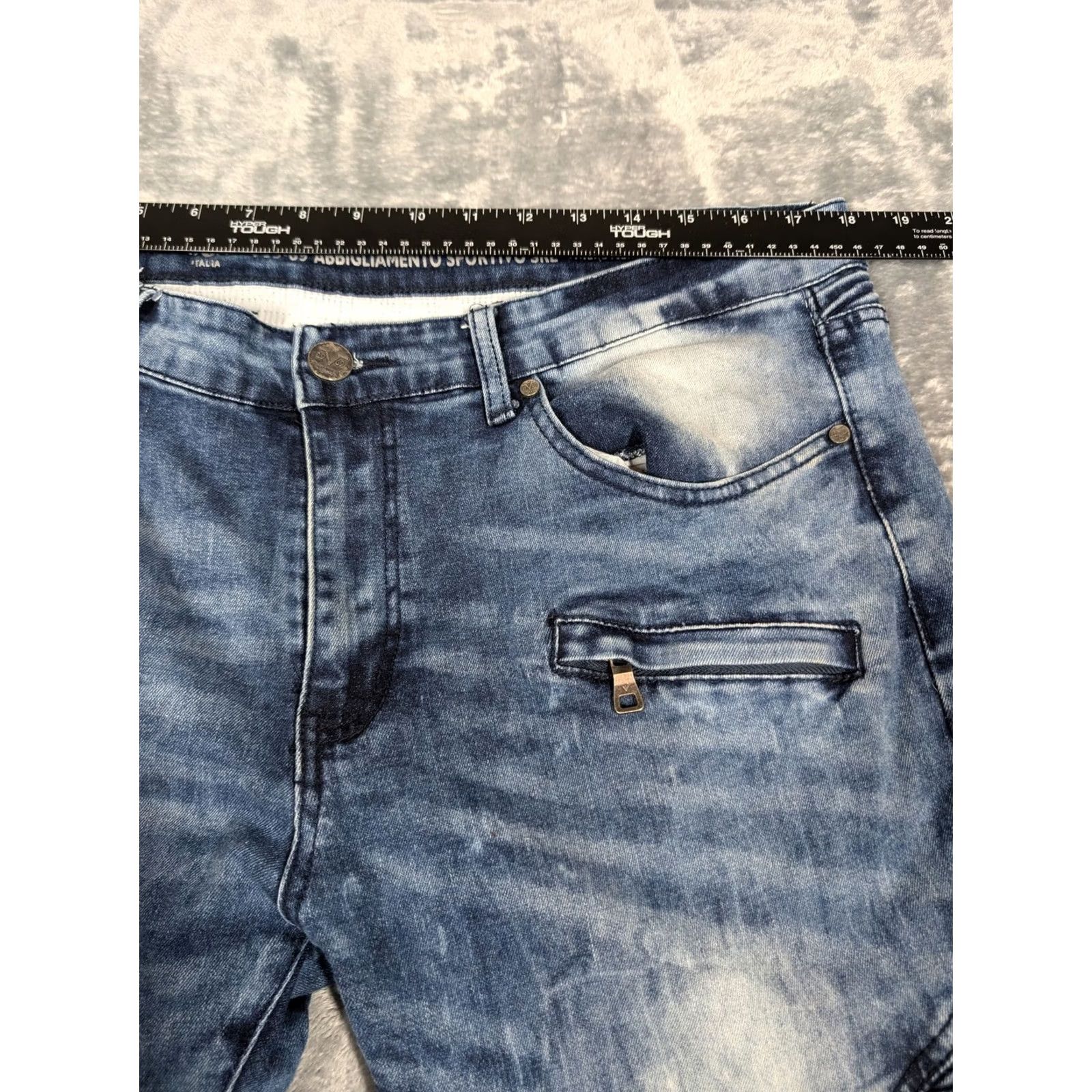 Vintage V1969 Jeans Mens 38x32 Blue Distressed Biker Moto Slim Fit Zipper Pockets Stretch Denim Jeans Mens Regular 38in XS? (Note: Correction) Size US 38 / EU 54 - 2 Thumbnail