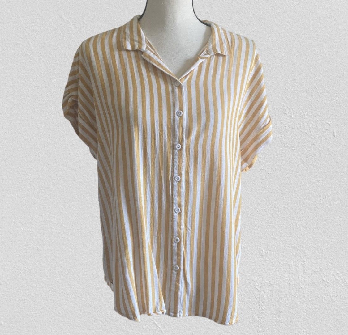 Other PER SE BY CARLISLE SHORT SLEEVE STRIPED BUTTON UP BLOUSE TOP Size L / US 10 / IT 46 - 12 Thumbnail