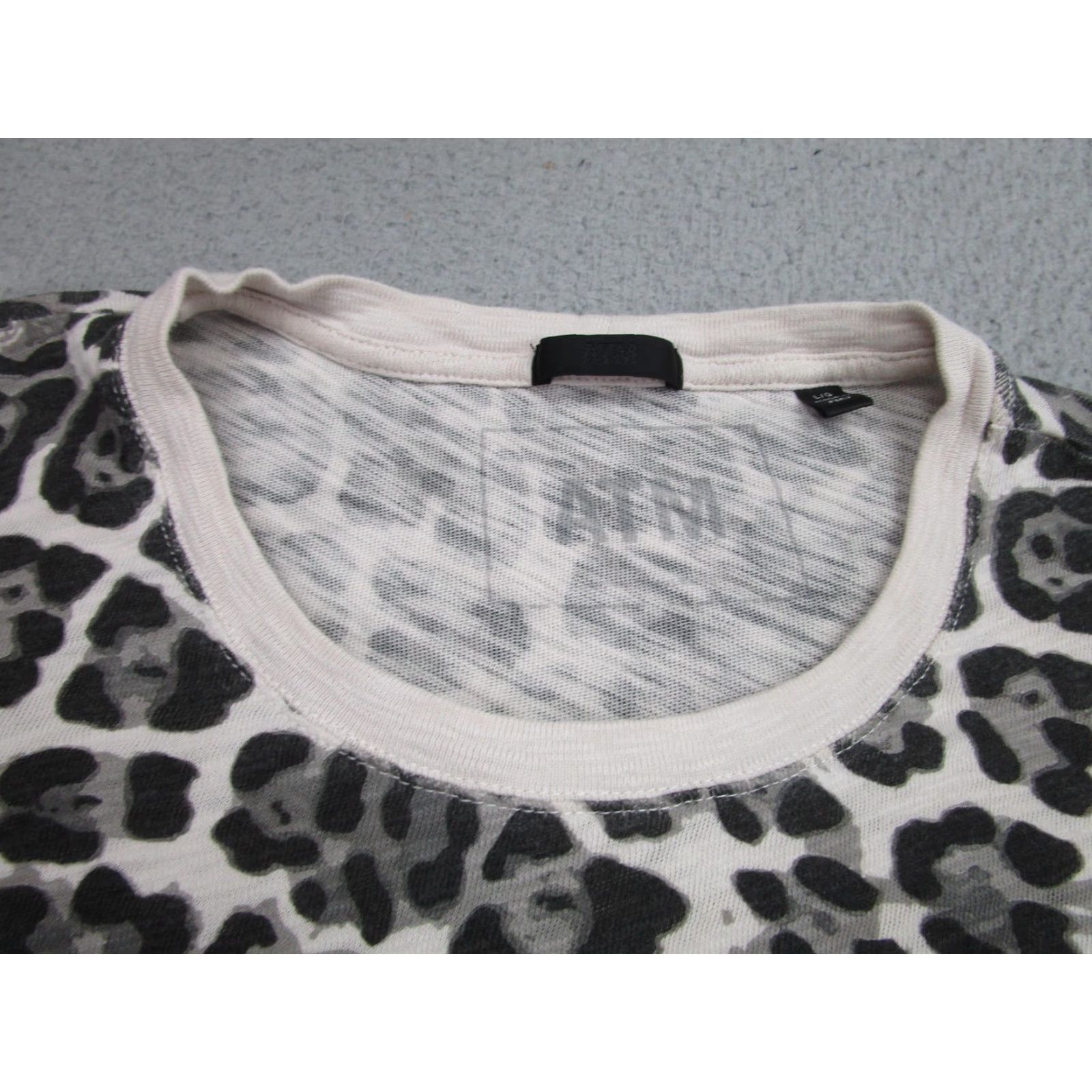 Vintage ATM Anthony Thomas Melillo Dress Women's Large Gray/Black Leopard Print Crew Neck Short Sleeve Knee Length Jersey Cotton T-Shirt Dress 90s Inspired? Size L / US 10 / IT 46 - 3 Thumbnail
