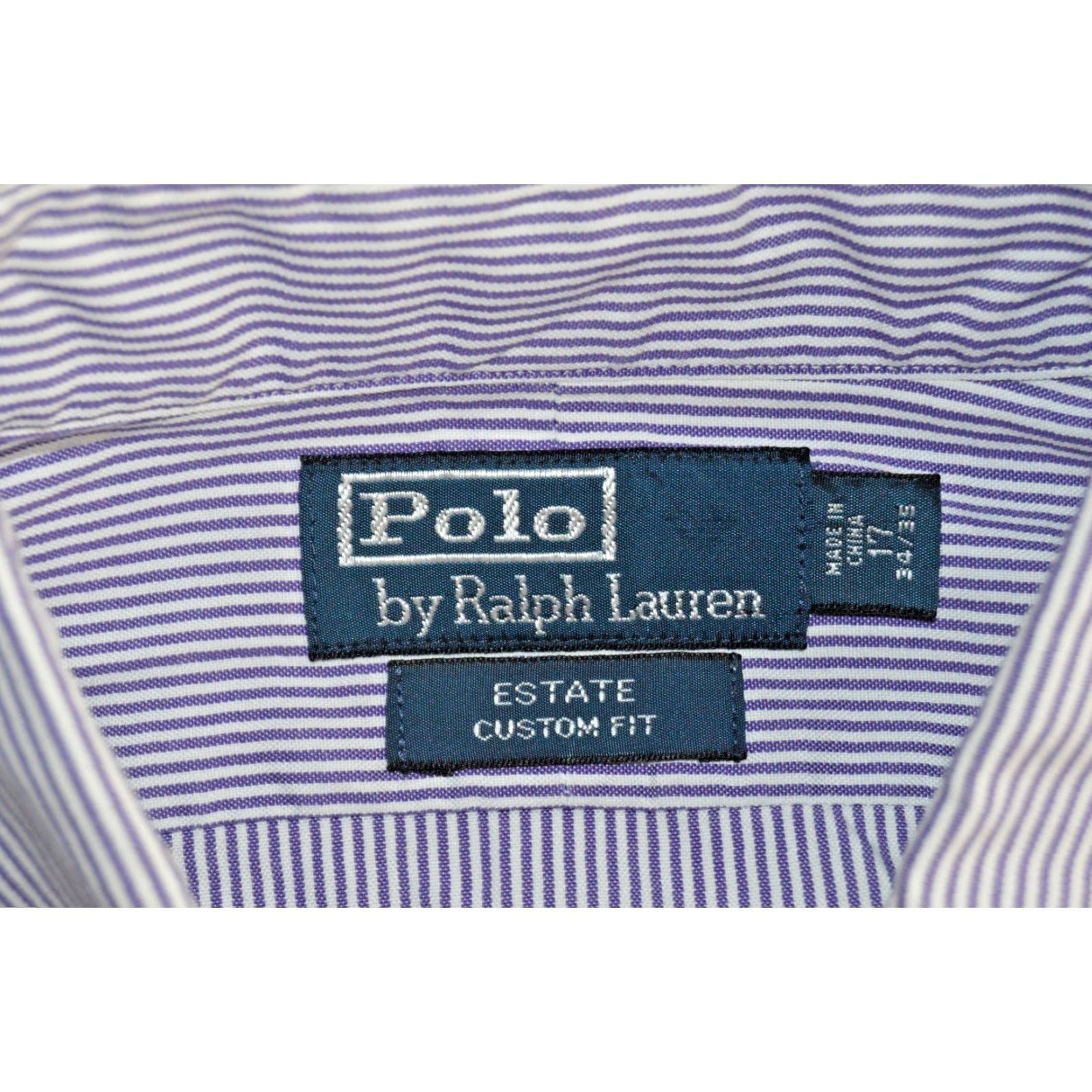 Polo Ralph Lauren VINTAGE Polo Ralph Lauren Dress Shirt Estate Custom Fit Purple Stripe 17 34/35 Mens Shirt Long Sleeve Cotton Size 46R - 4 Thumbnail