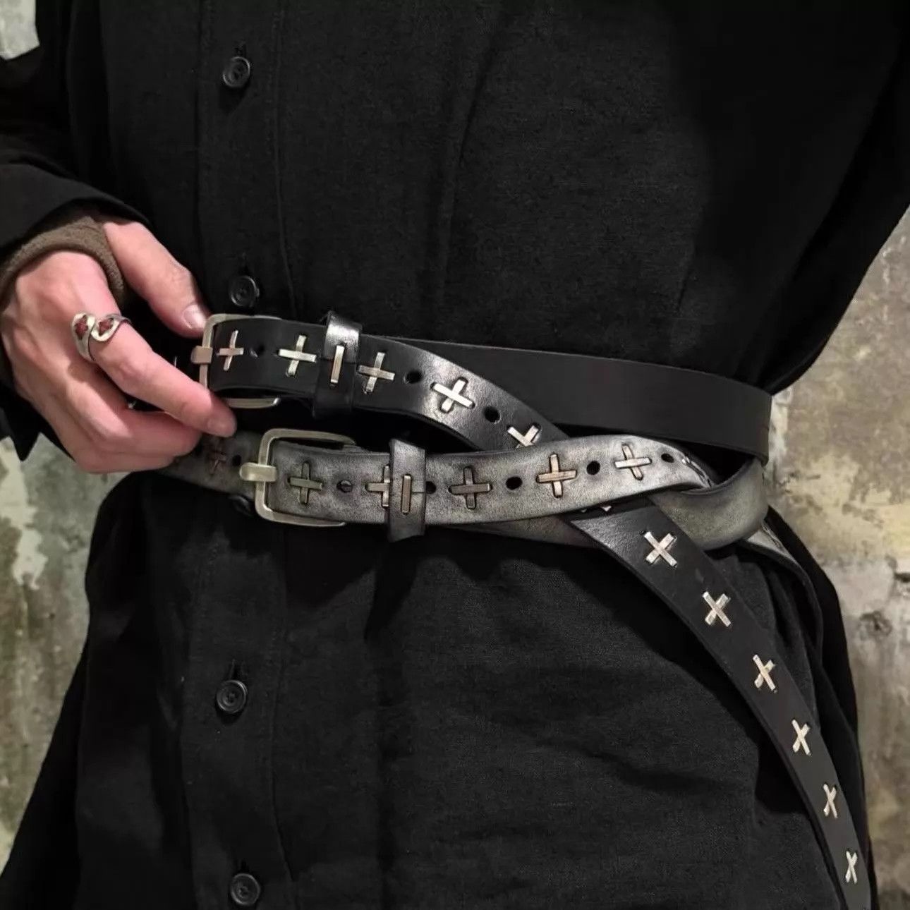 Ma+ Red .925 Sterling Silver Cross Studded Leather Belt | Grailed
