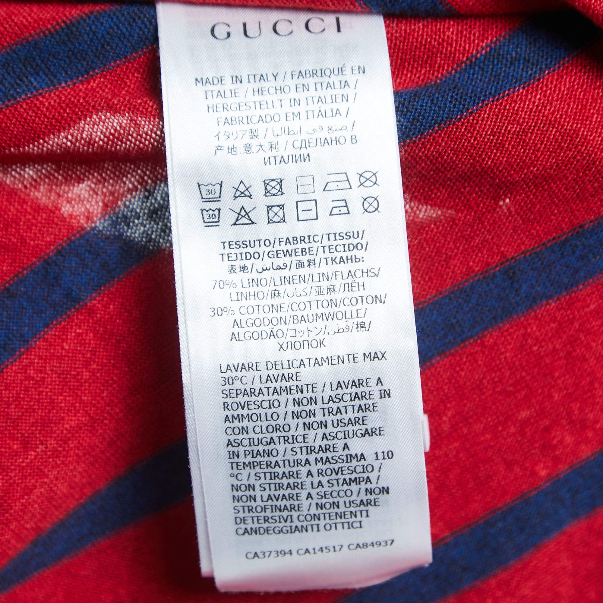 Gucci Gucci Red/Blue Striped Vintage Logo Linen Blend T-Shirt Size US S / EU 44-46 / 1 - 6 Thumbnail