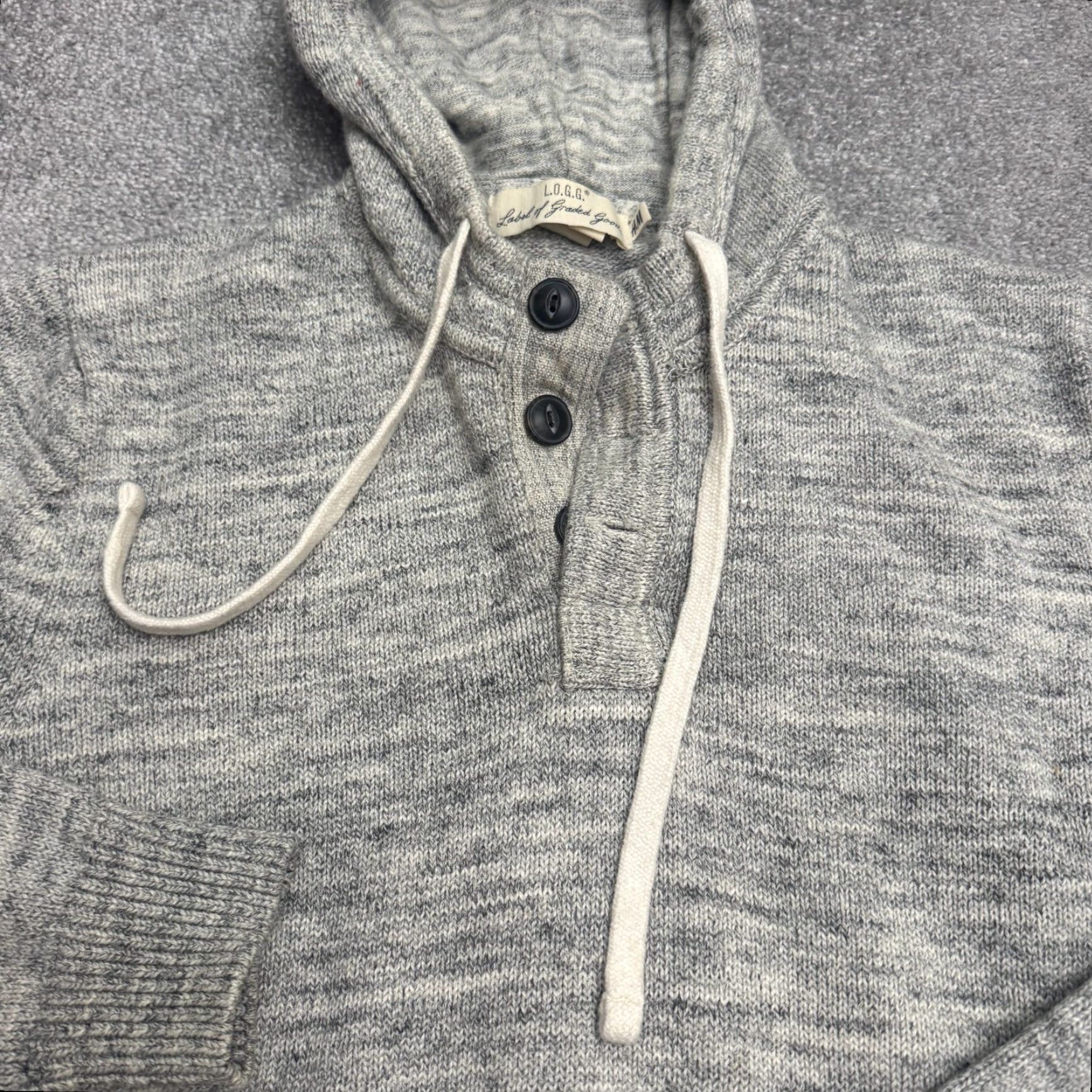 H&M H&M Mens Long Hoodie Knitted Sweater Medium Marled Gray Henley Cotton Pullover Size US M / EU 48-50 / 2 - 3 Thumbnail