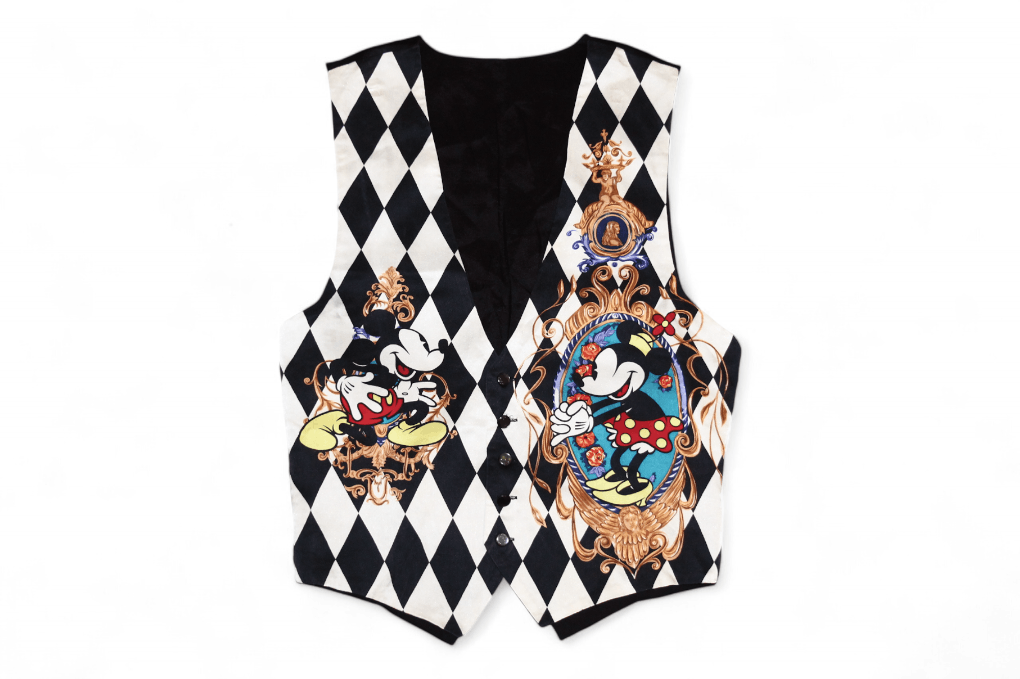 Disney Rare Vtg The Disney Store Retro Mickey Print Silk Waistcoat Size 38S - 1 Thumbnail