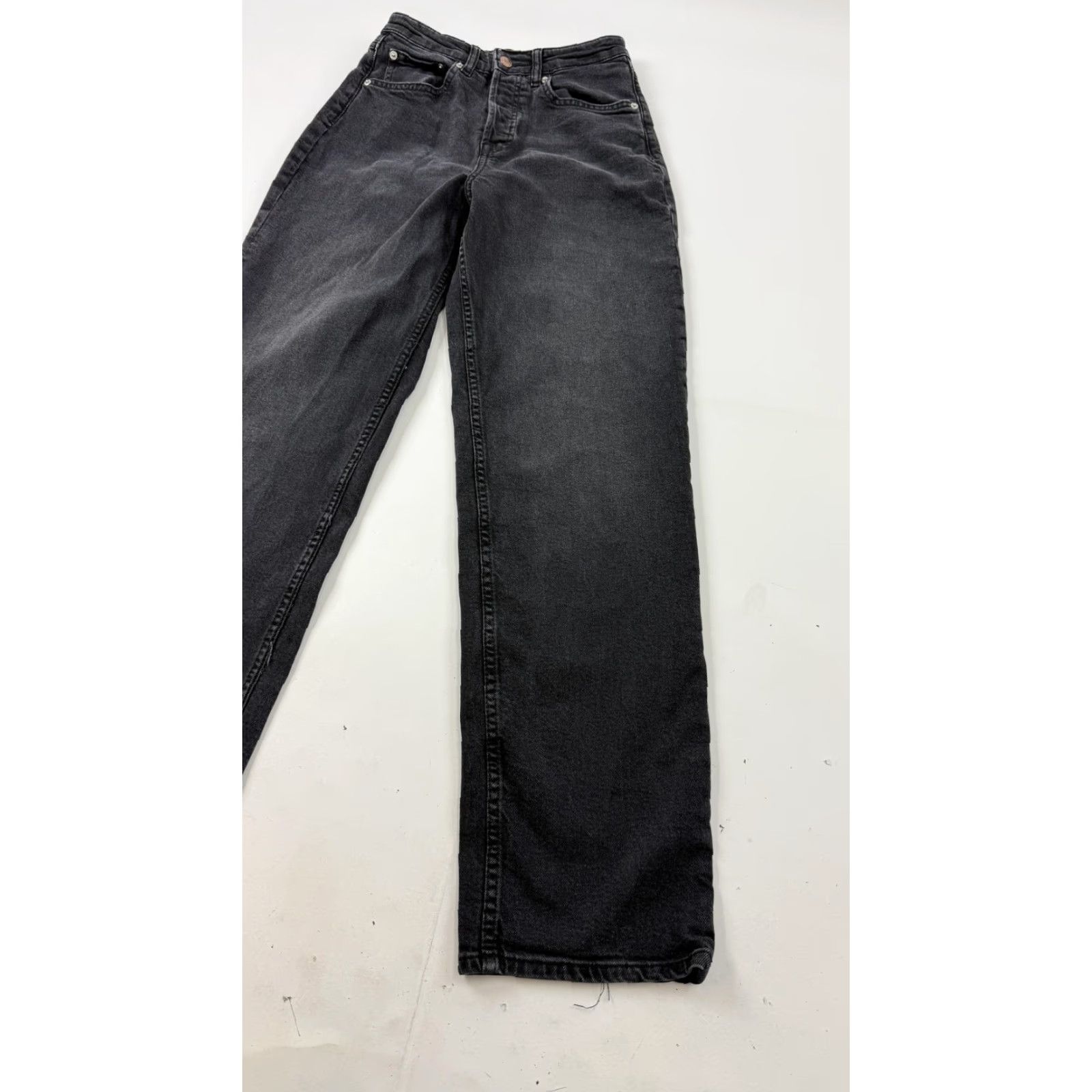 H&M H&M Divided Jeans Womens 2 Charcoal Wash High Rise Stretch Button Fly Wide Leg Jeans Size 26" / US 2 / IT 38 - 3 Thumbnail