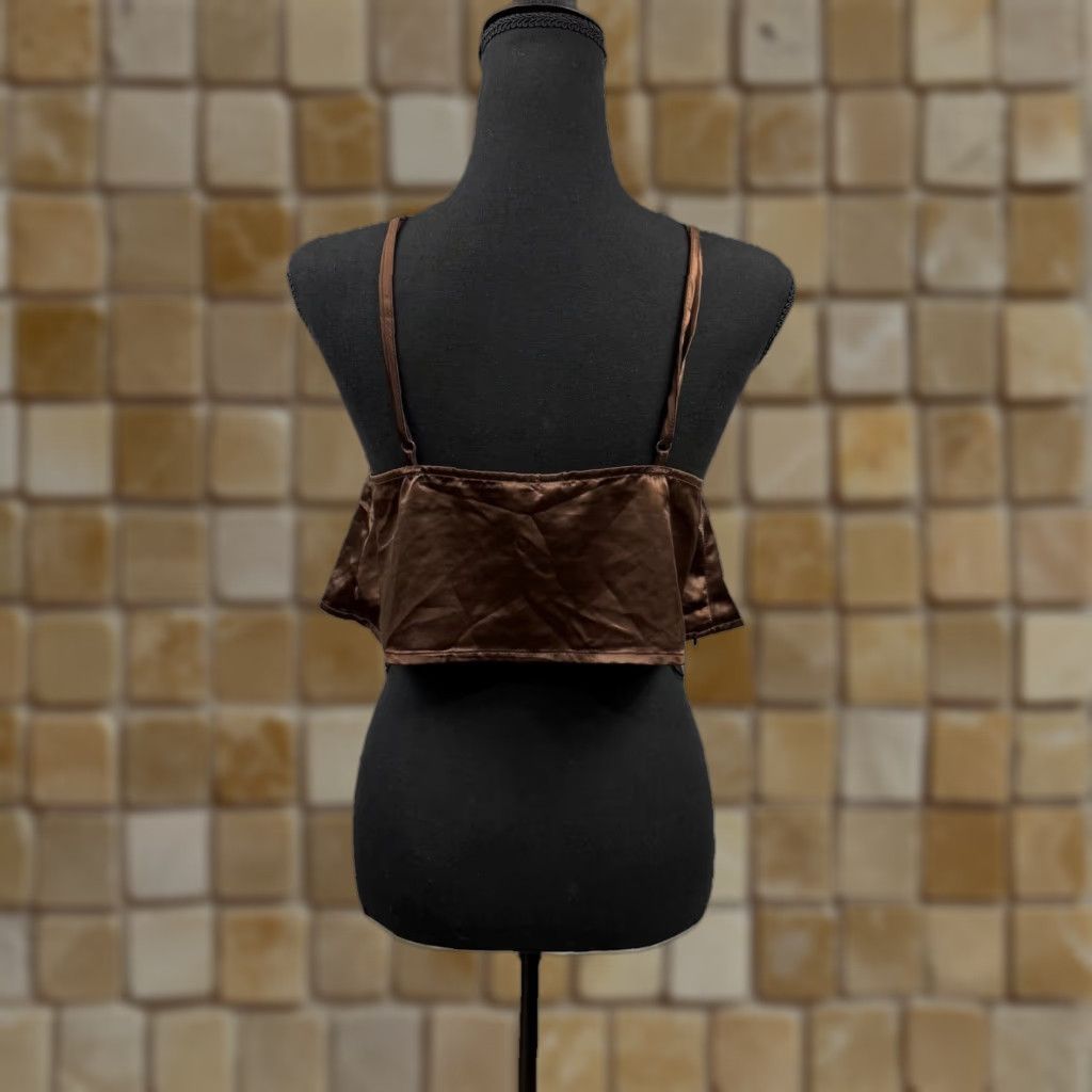 H&M VINTAGE H&M Divided Satin Tank Top Cropped Tie Backless Brown 12 Womens Size XL / US 12-14 / IT 48-50 - 1 Thumbnail