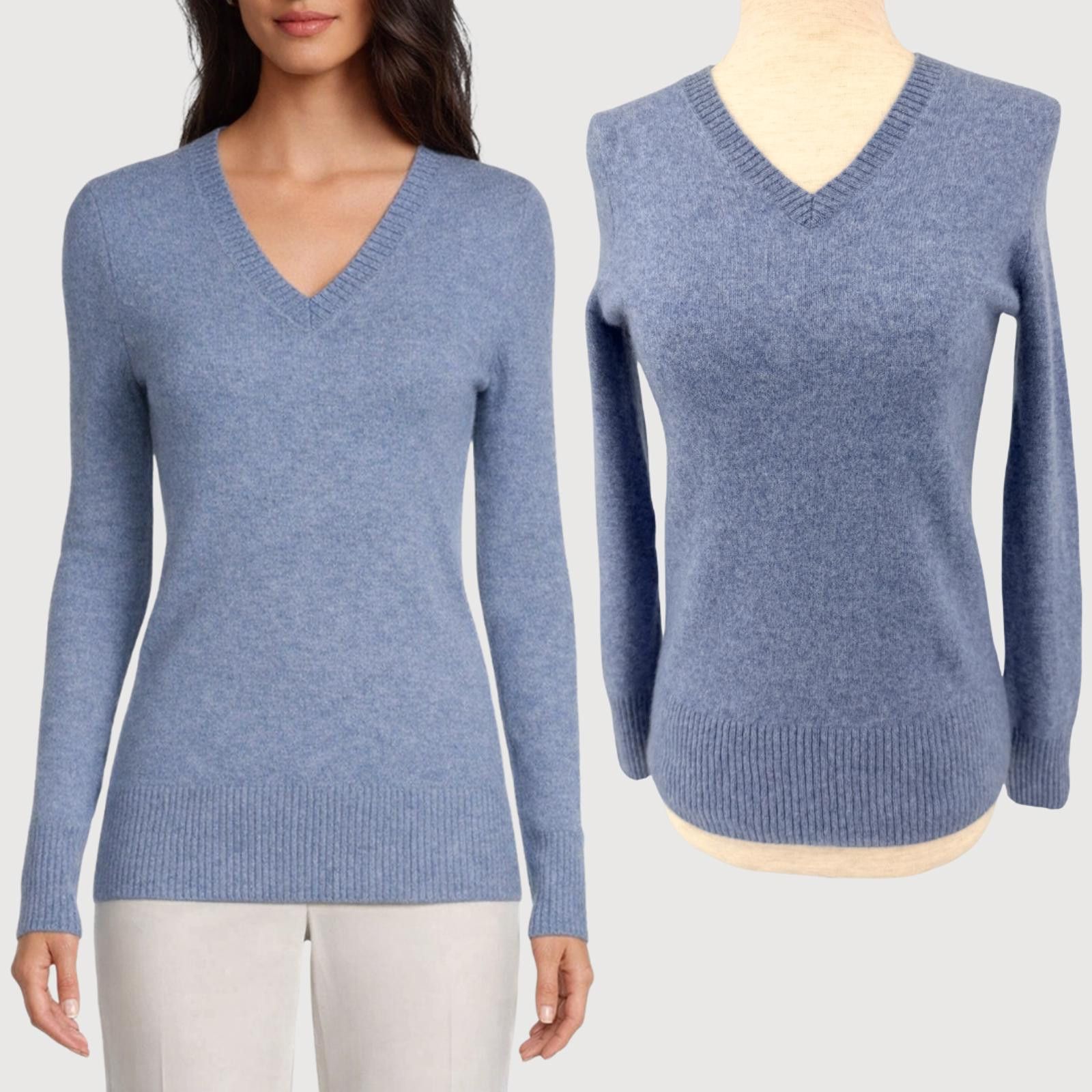 Saks Fifth Avenue Saks Fifth Avenue Cashmere Sweater V-Neck Light Blue M Size M / US 6-8 / IT 42-44 - 1 Thumbnail