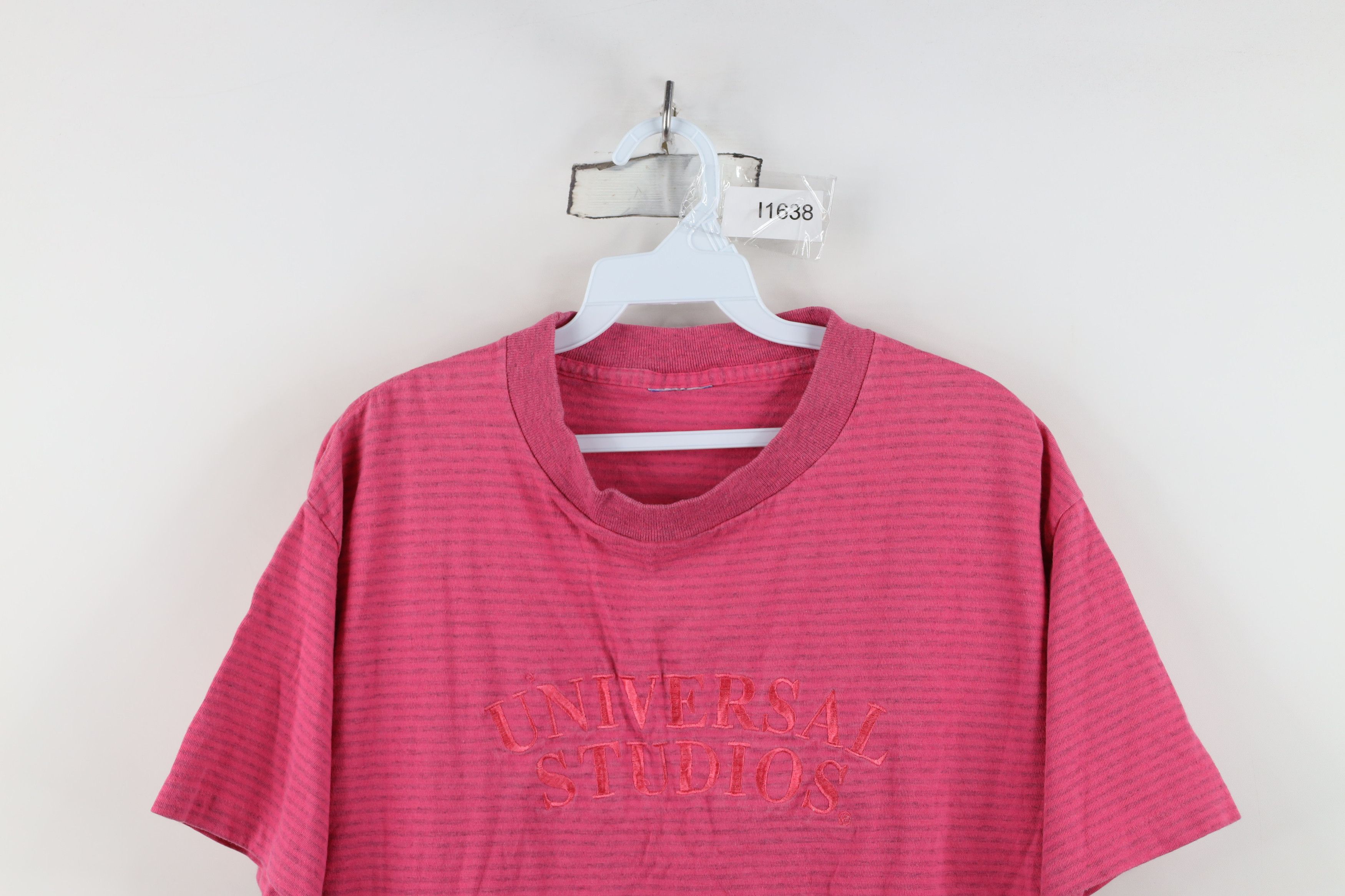 Vintage Vintage 90s Spell Out Striped Universal Studios T-Shirt Pink Size US M / EU 48-50 / 2 - 2 Thumbnail