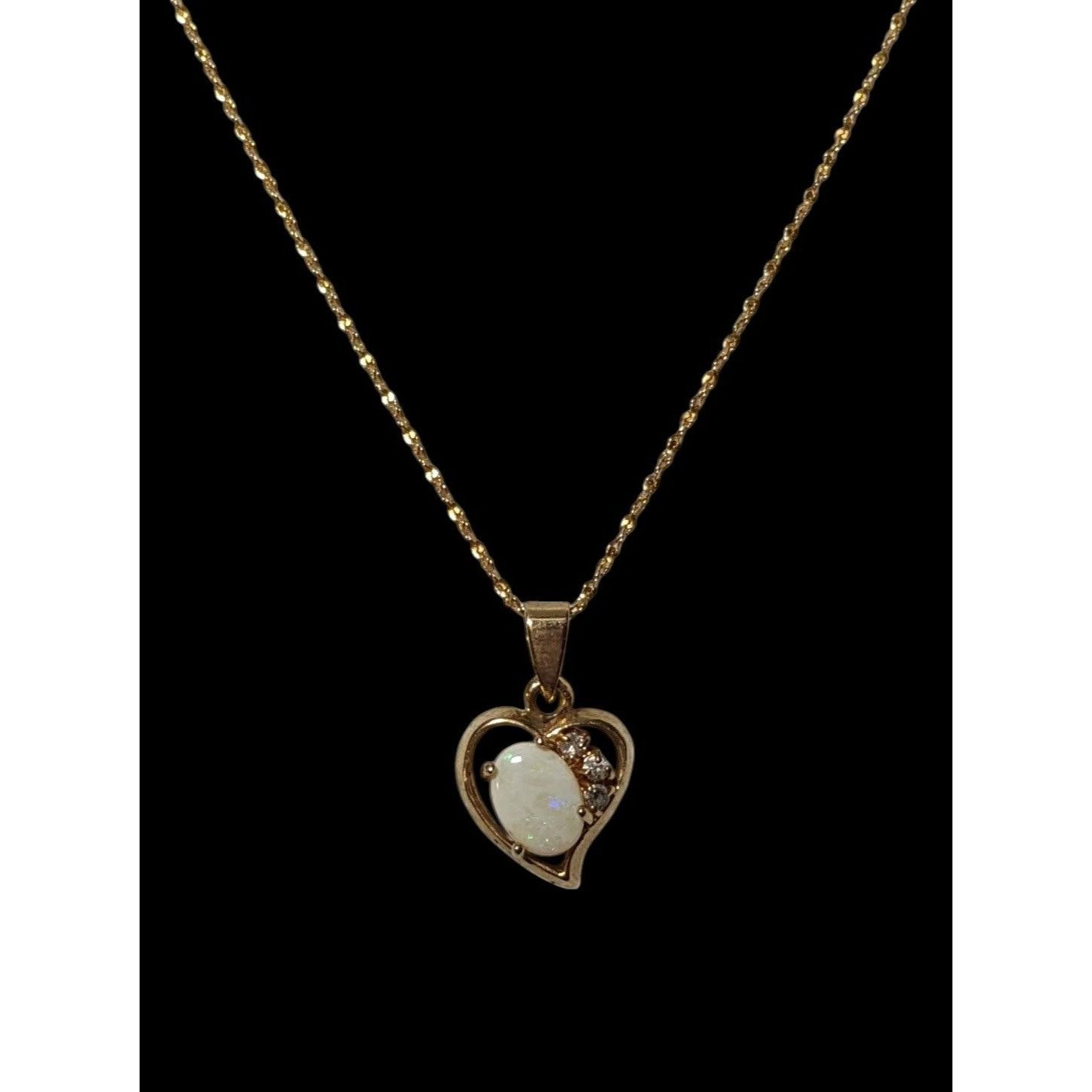 Other Nakagawa Corporation Gold Tone Opal Gemmed Heart Necklace Size ONE SIZE - 1 Thumbnail
