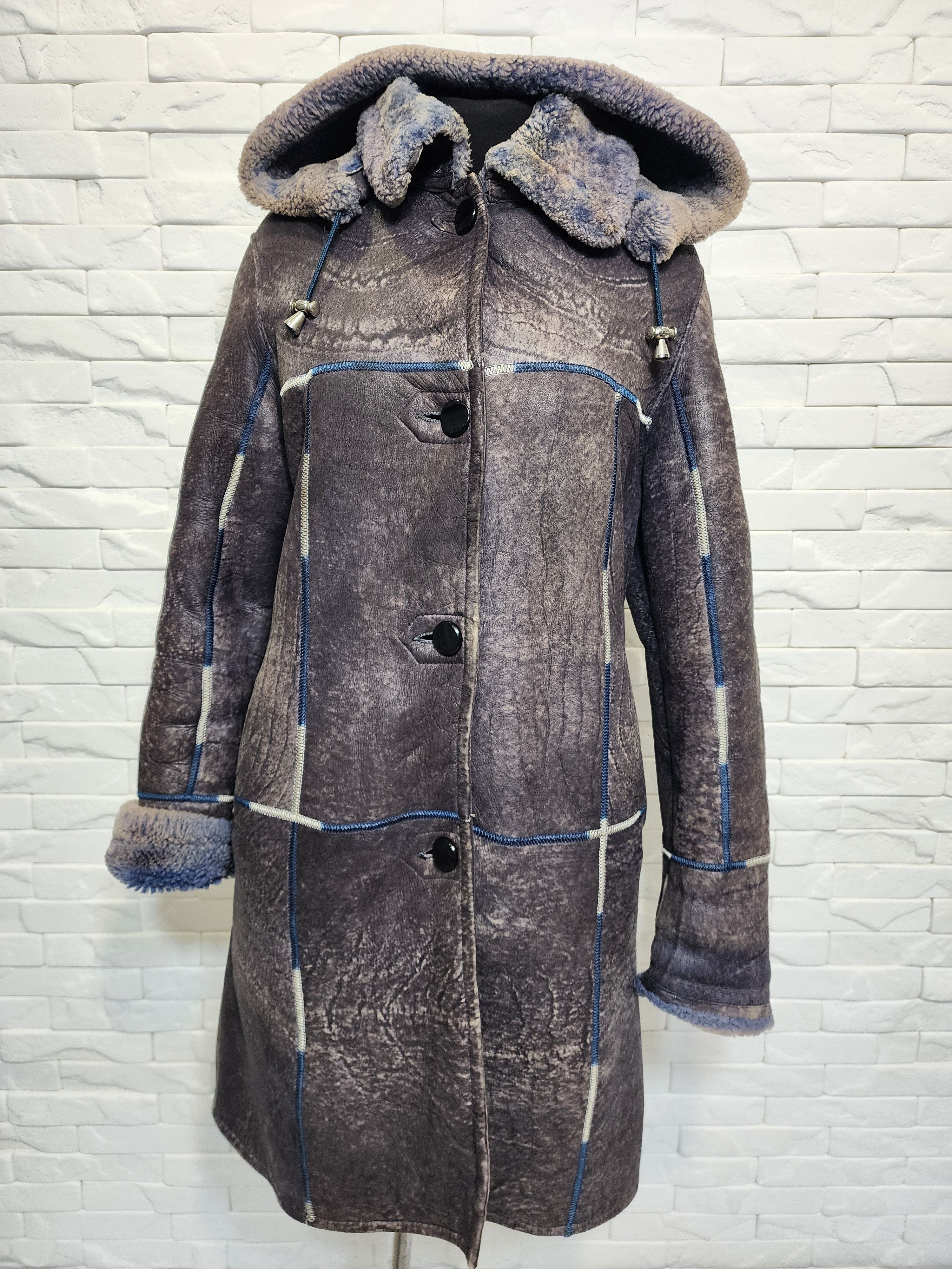 Purple Sheepskin Coat: Women's Fur Winter Coat With Hood.