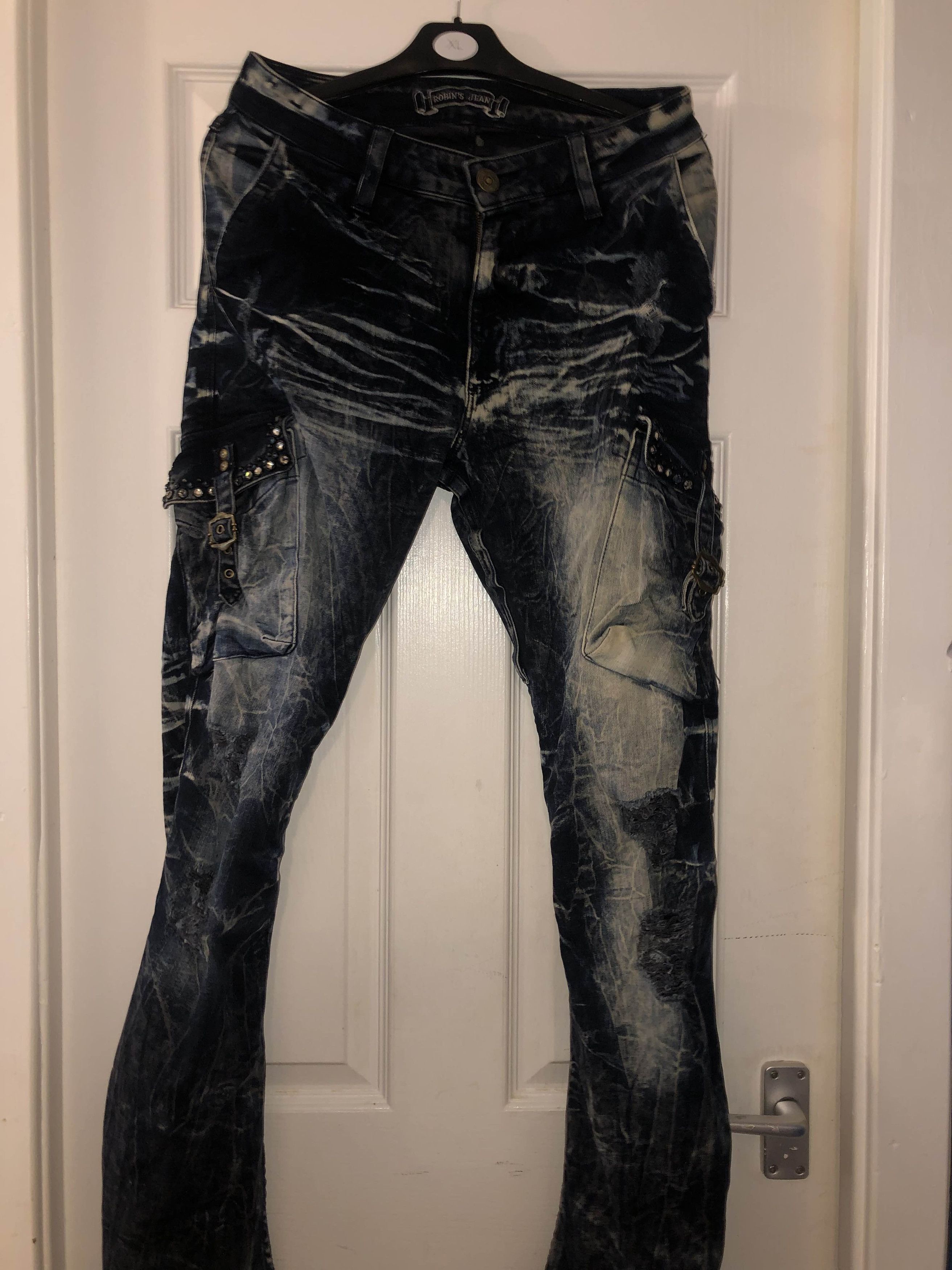 Robins Jeans CLASSIC PREDATOR CARGO IN DEEP BLUE DESTROY WITH CRYSTALS Size US 29 - 3 Thumbnail