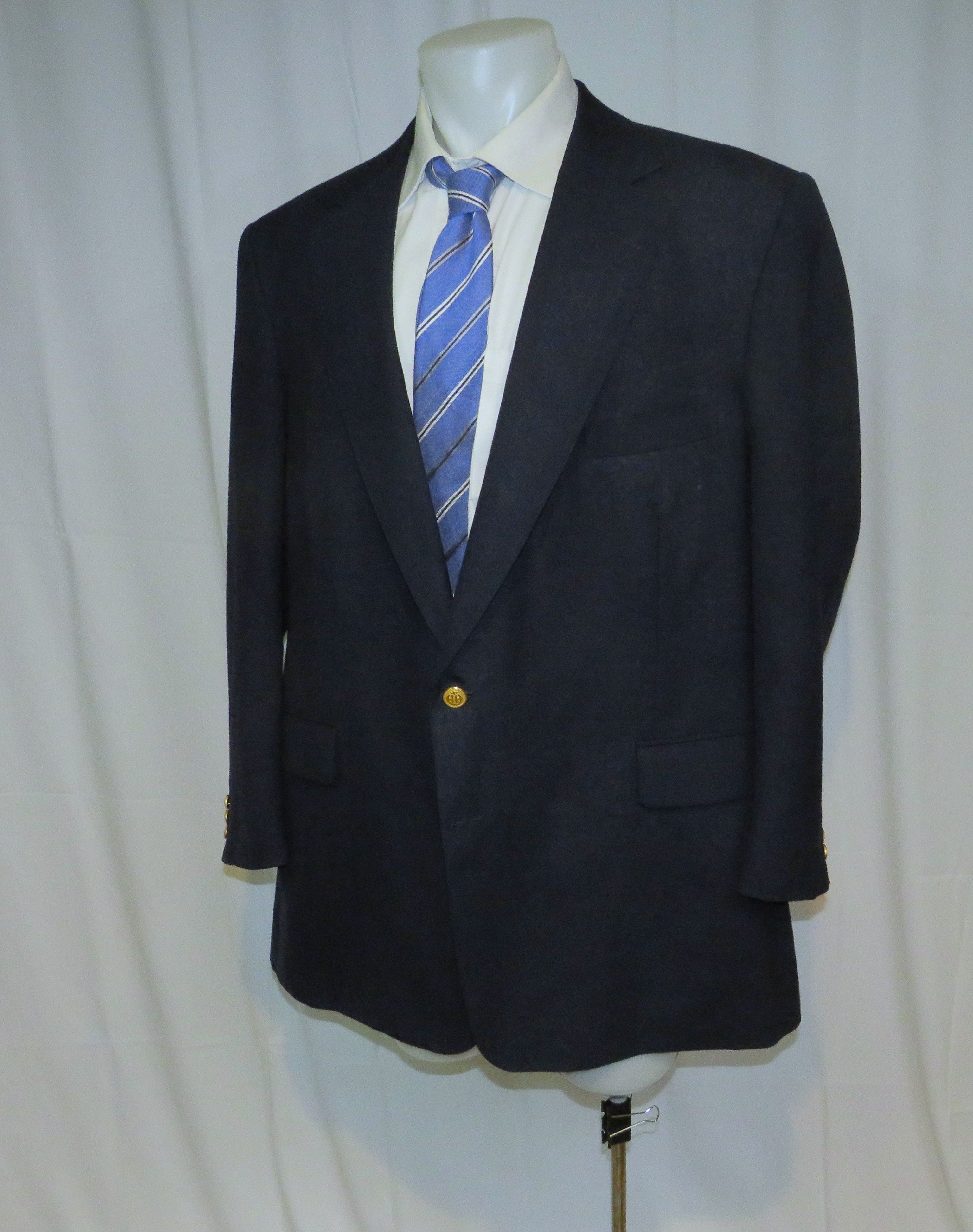 Henry Poole × Savile Row Bespoke Navy Blue Gold Button Blazer 46XL Size 46L - 5 Thumbnail