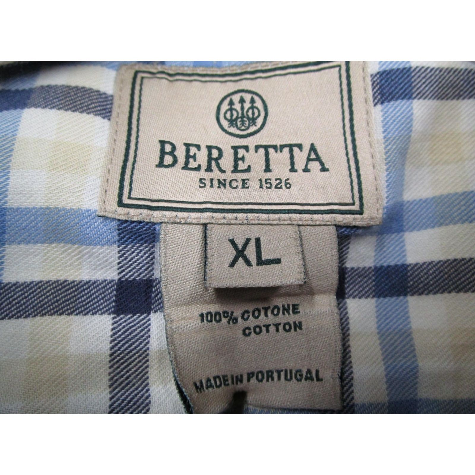 Vintage Beretta Shirt Mens XL Blue White Plaid Short Sleeve Button Down Cotton Casual Shirt Button-Down Collar Front Pocket Classic Fit Men’s Not Vintage Size US XL / EU 56 / 4 - 3 Thumbnail